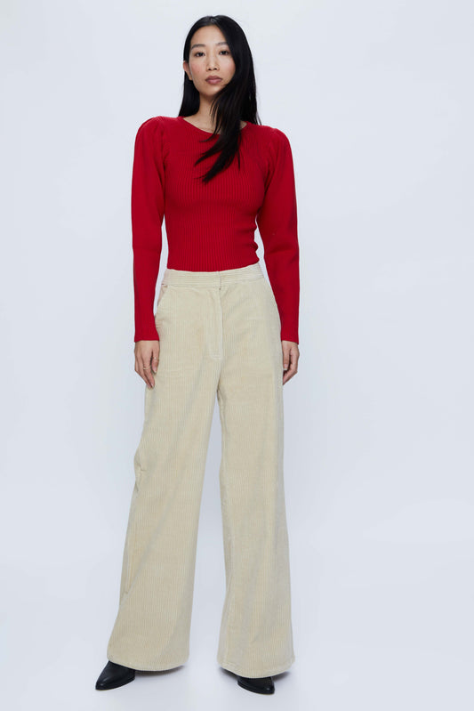 Long white corduroy pants with high waist