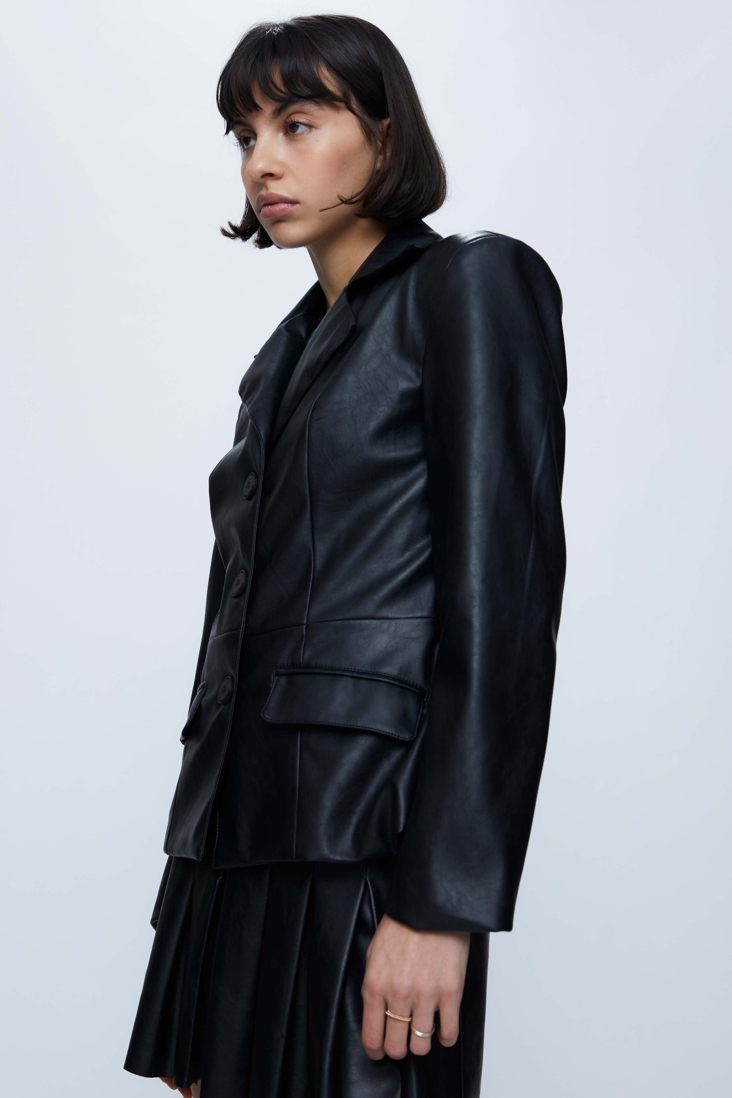 Black Faux Leather Suit Blazer