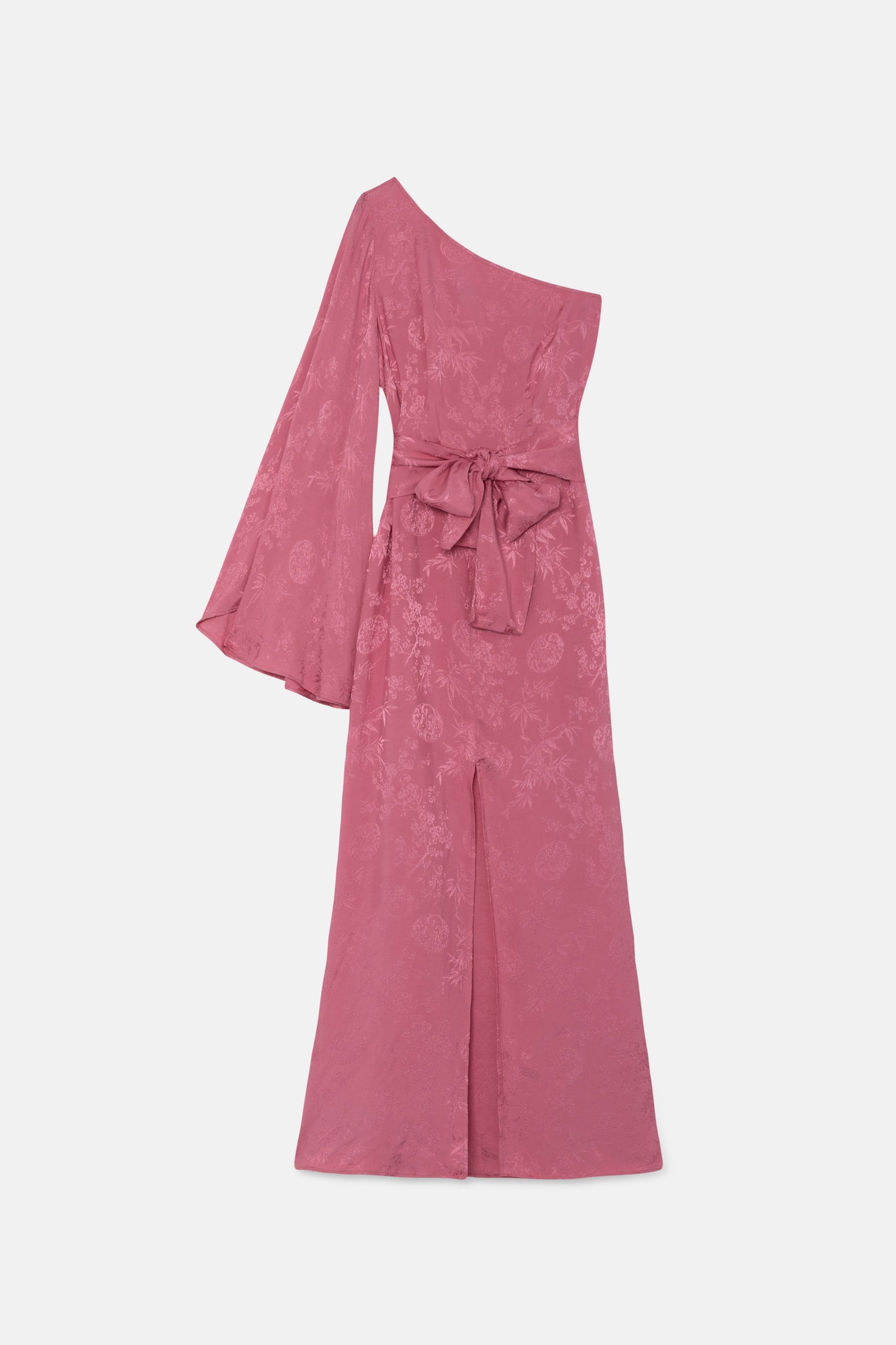 Pink jacquard asymmetrical midi dress