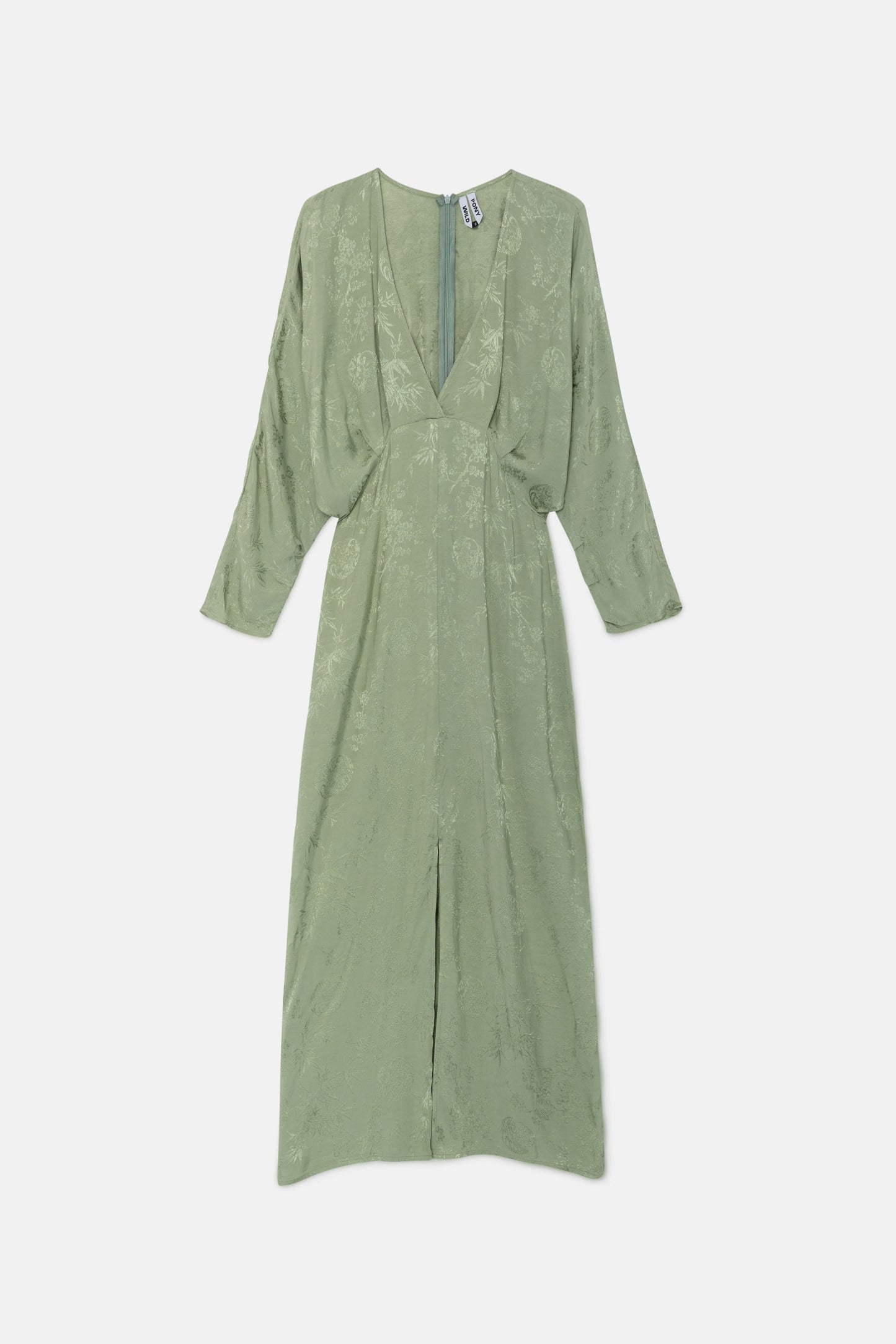 Midi dress with V-neckline in green jacquard