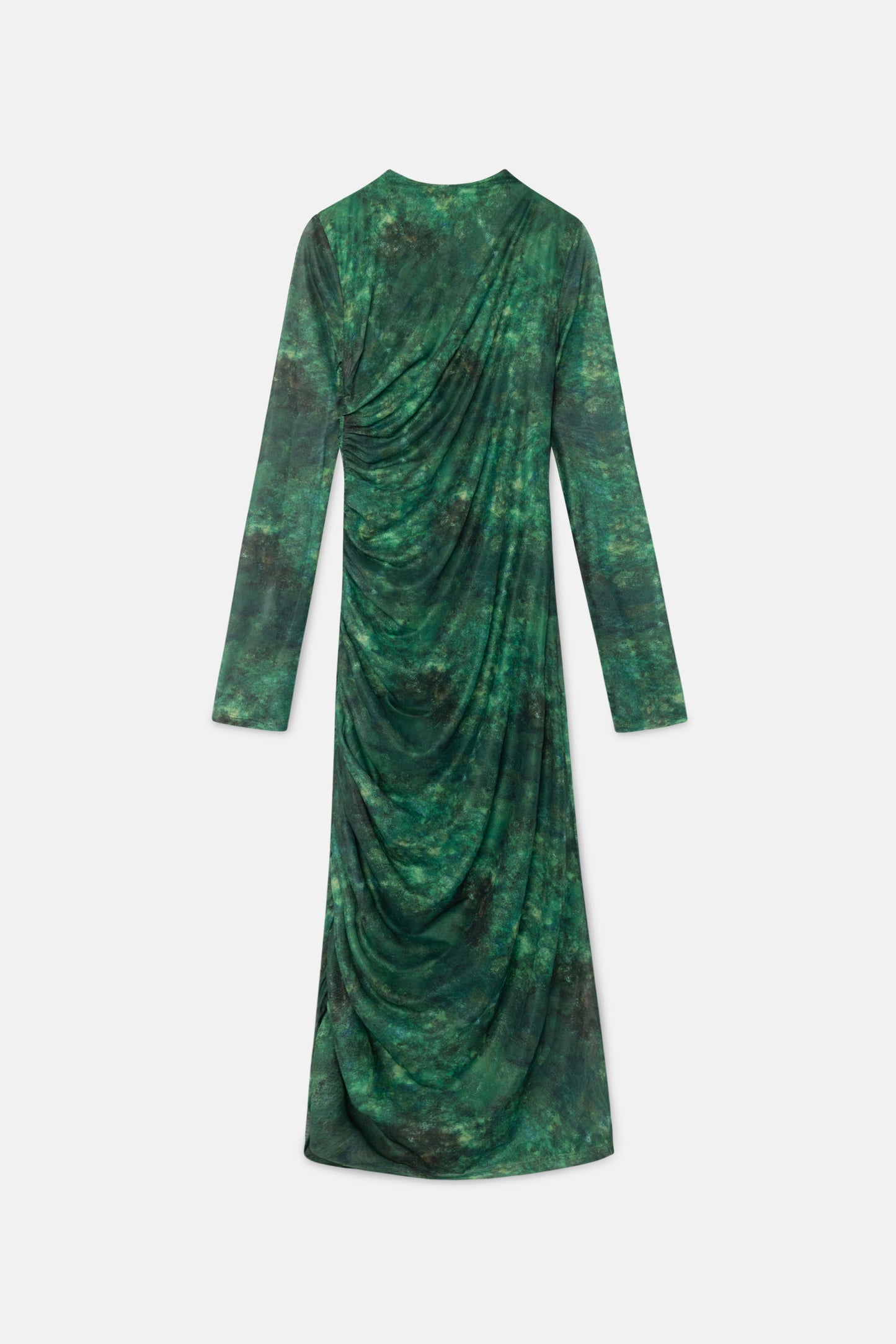 Green Print Mesh Midi Dress
