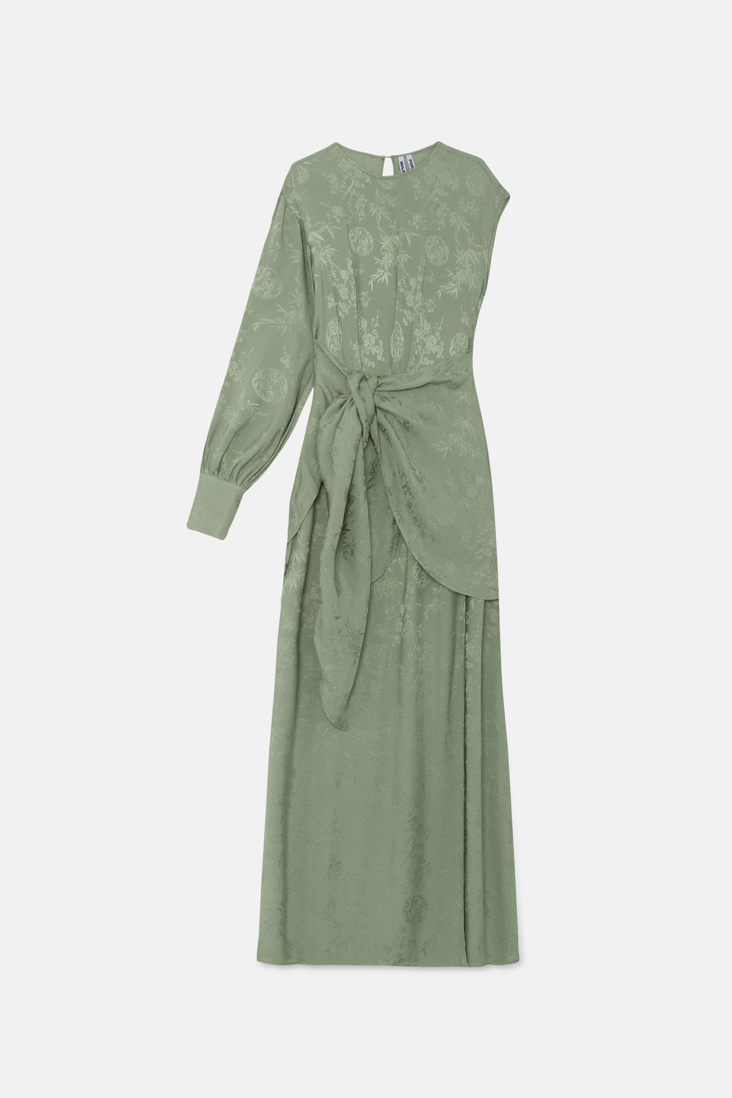 Green jacquard asymmetrical midi dress