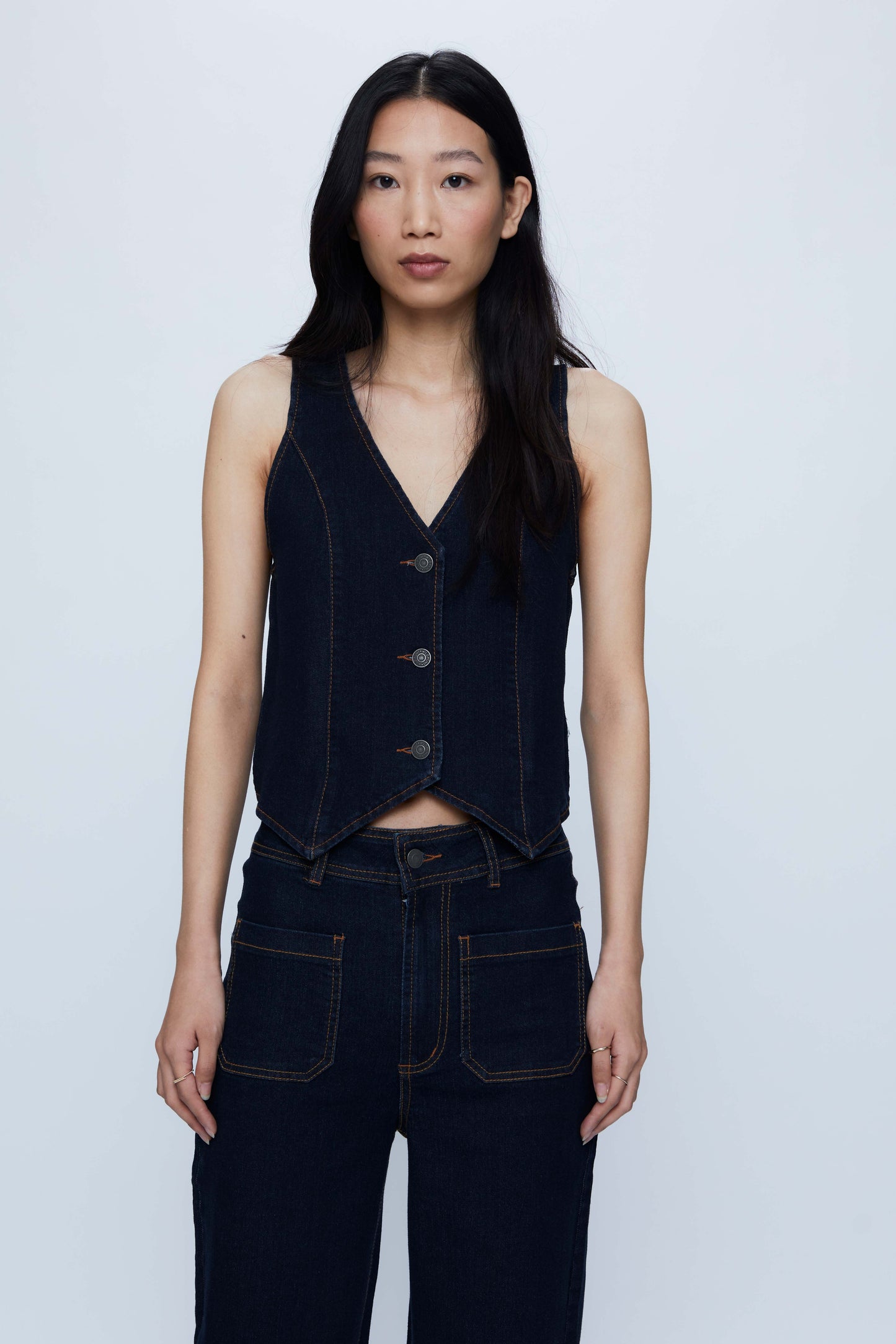 Denim buttoned vest