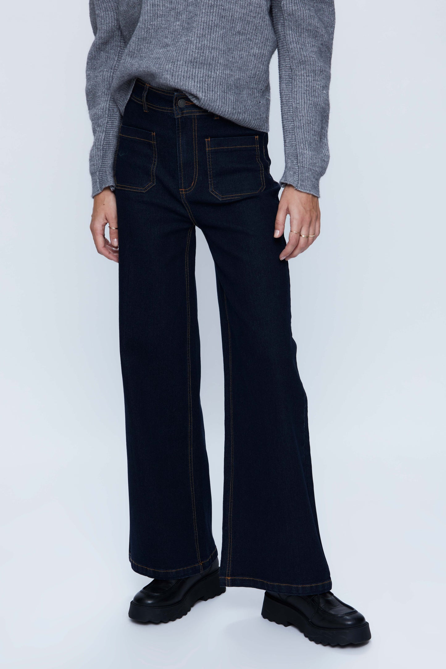 Blue high-rise straight jeans