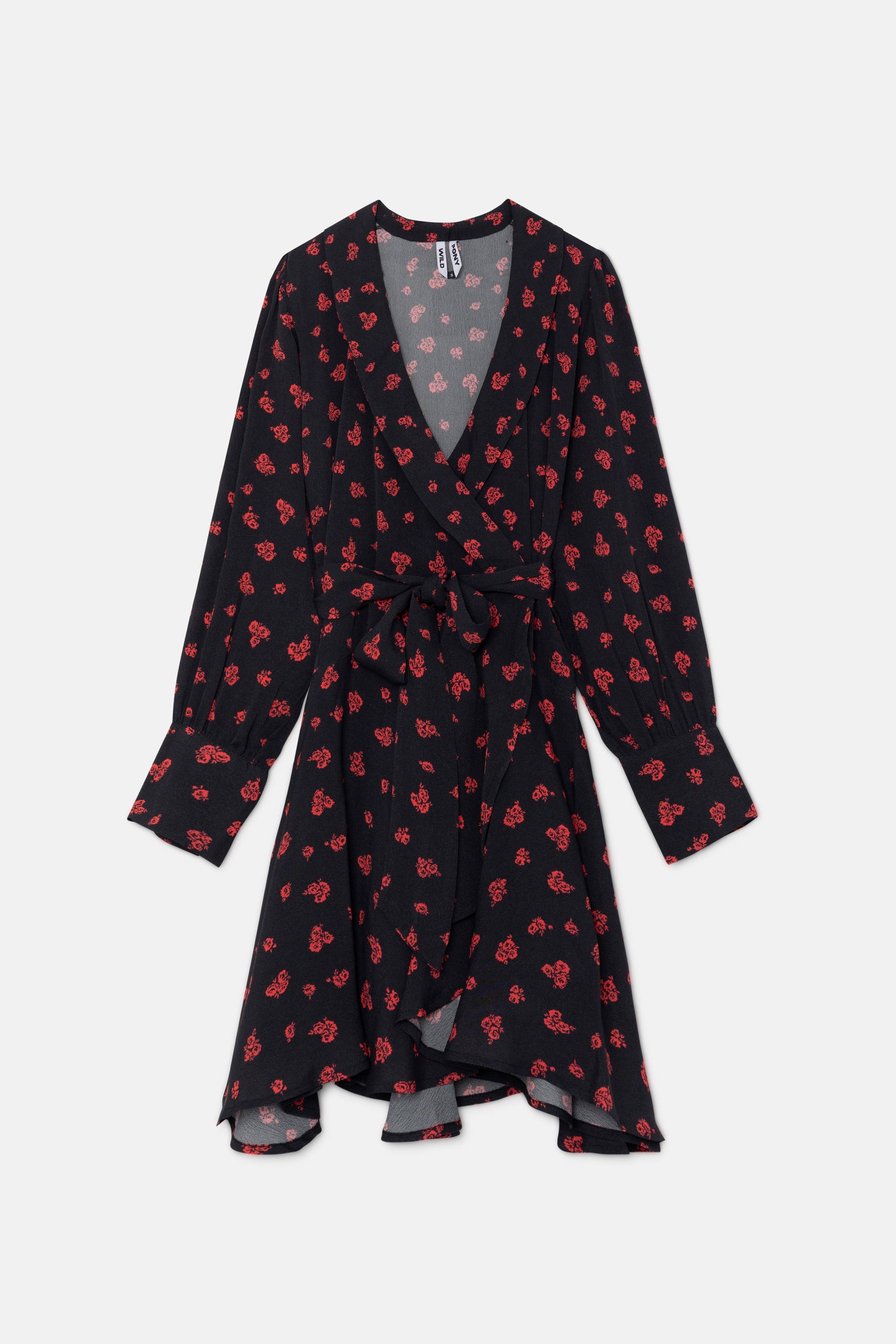 Short wrap dress with red flower print