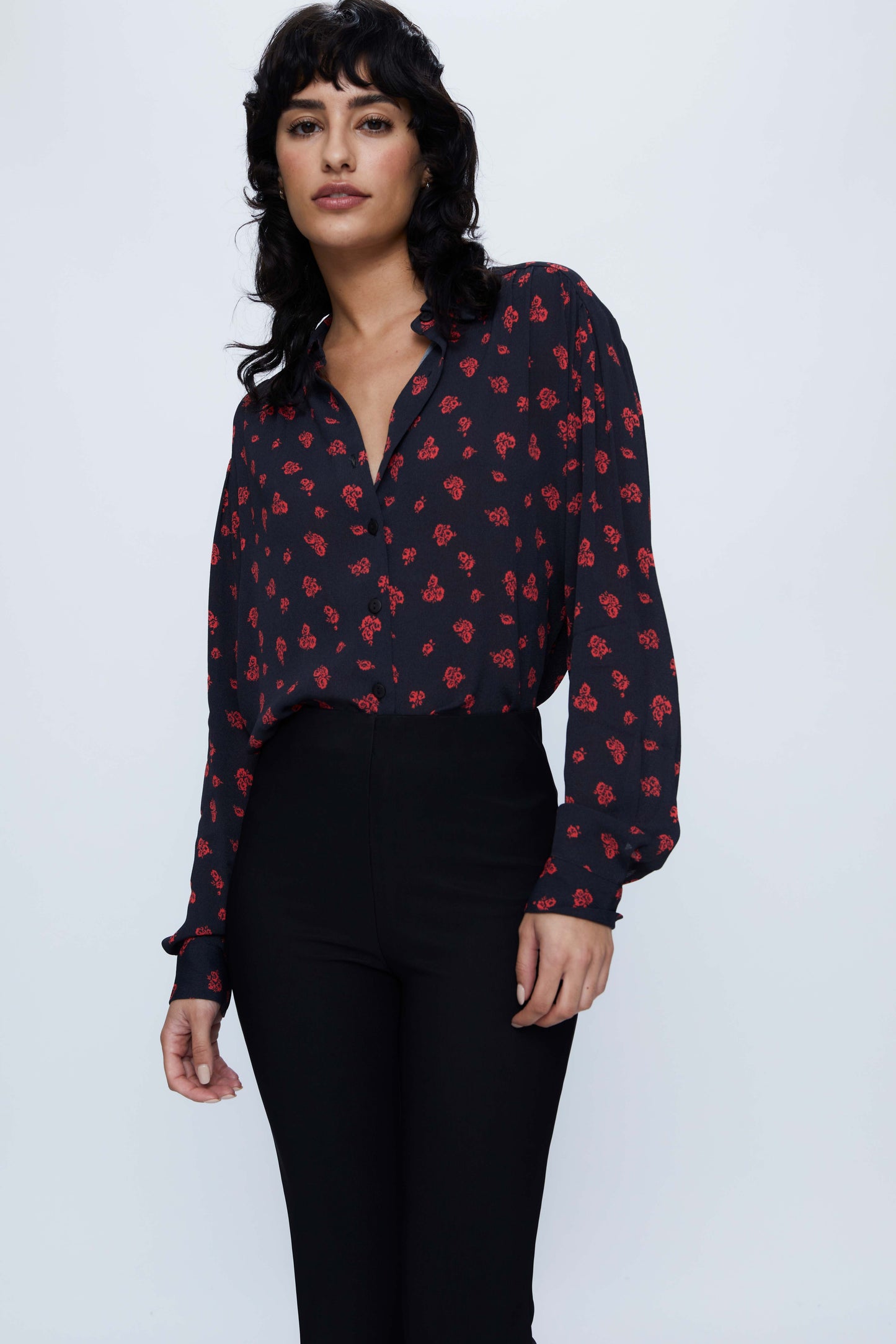 Flowing shirt with red flower print