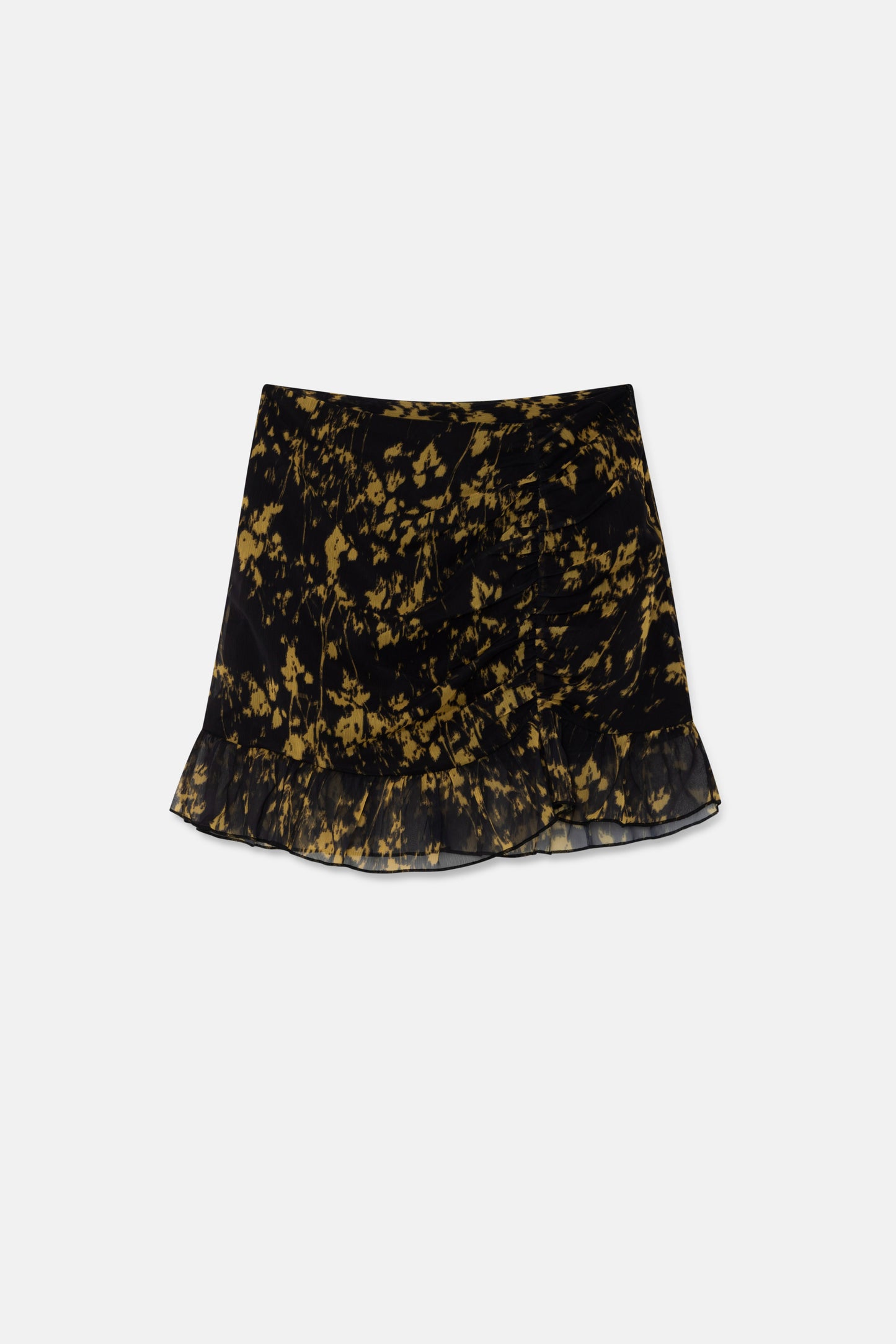 Short draped skirt with yellow oriental print