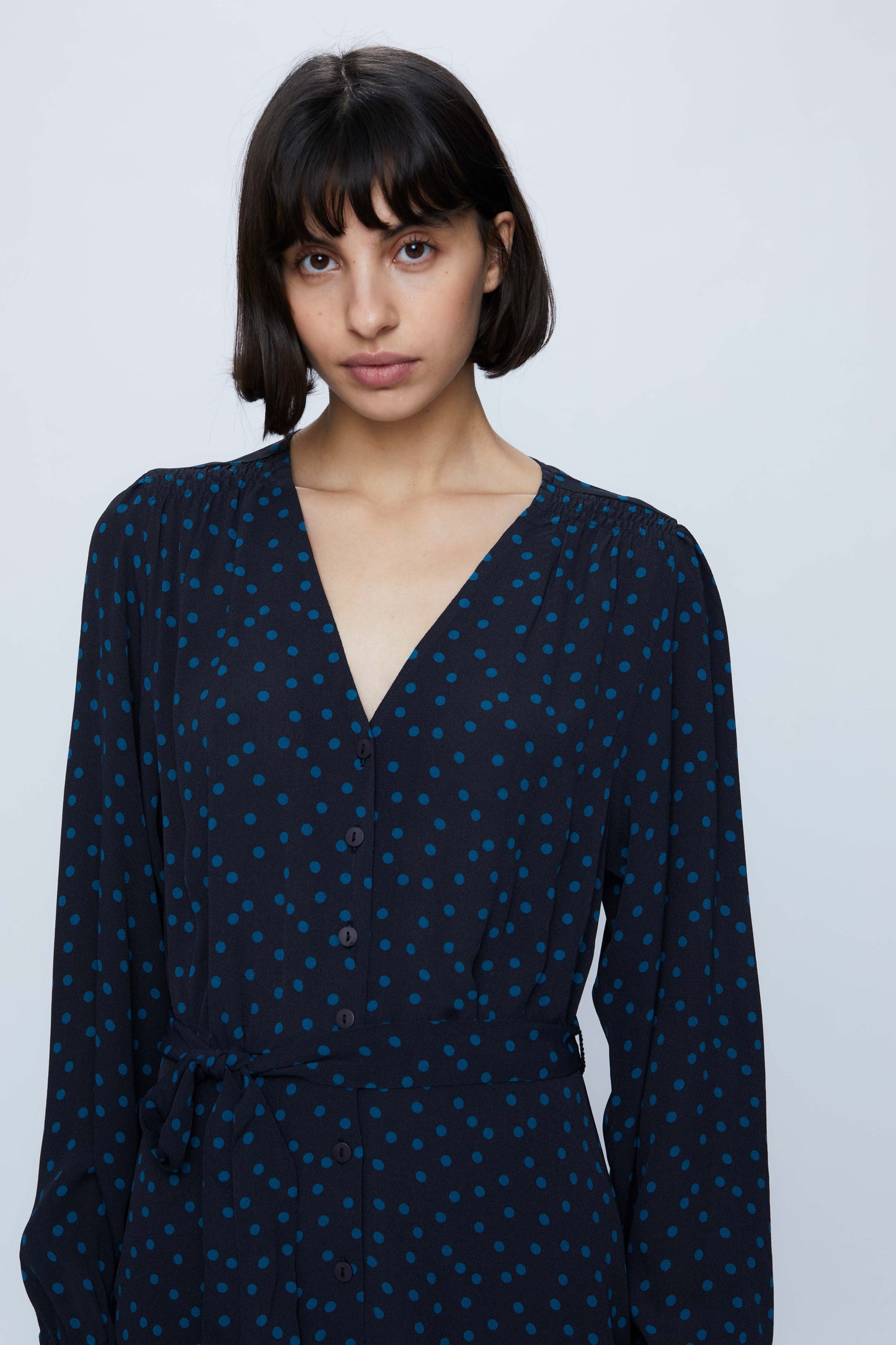 Polka dot print midi shirt dress