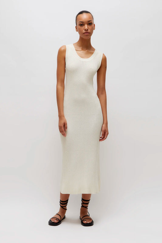 Long white knit dress