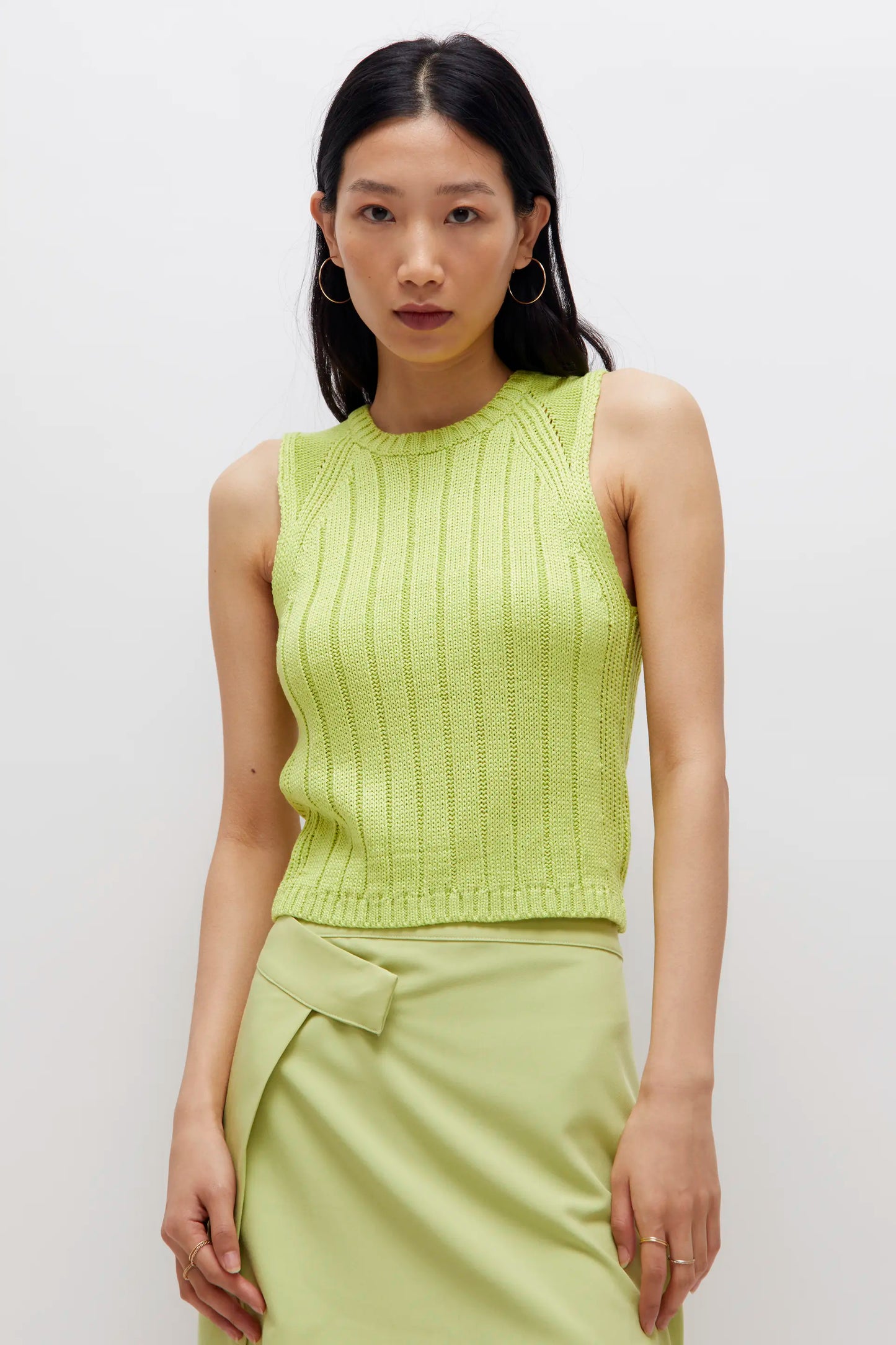 Green sleeveless ribbed knit top