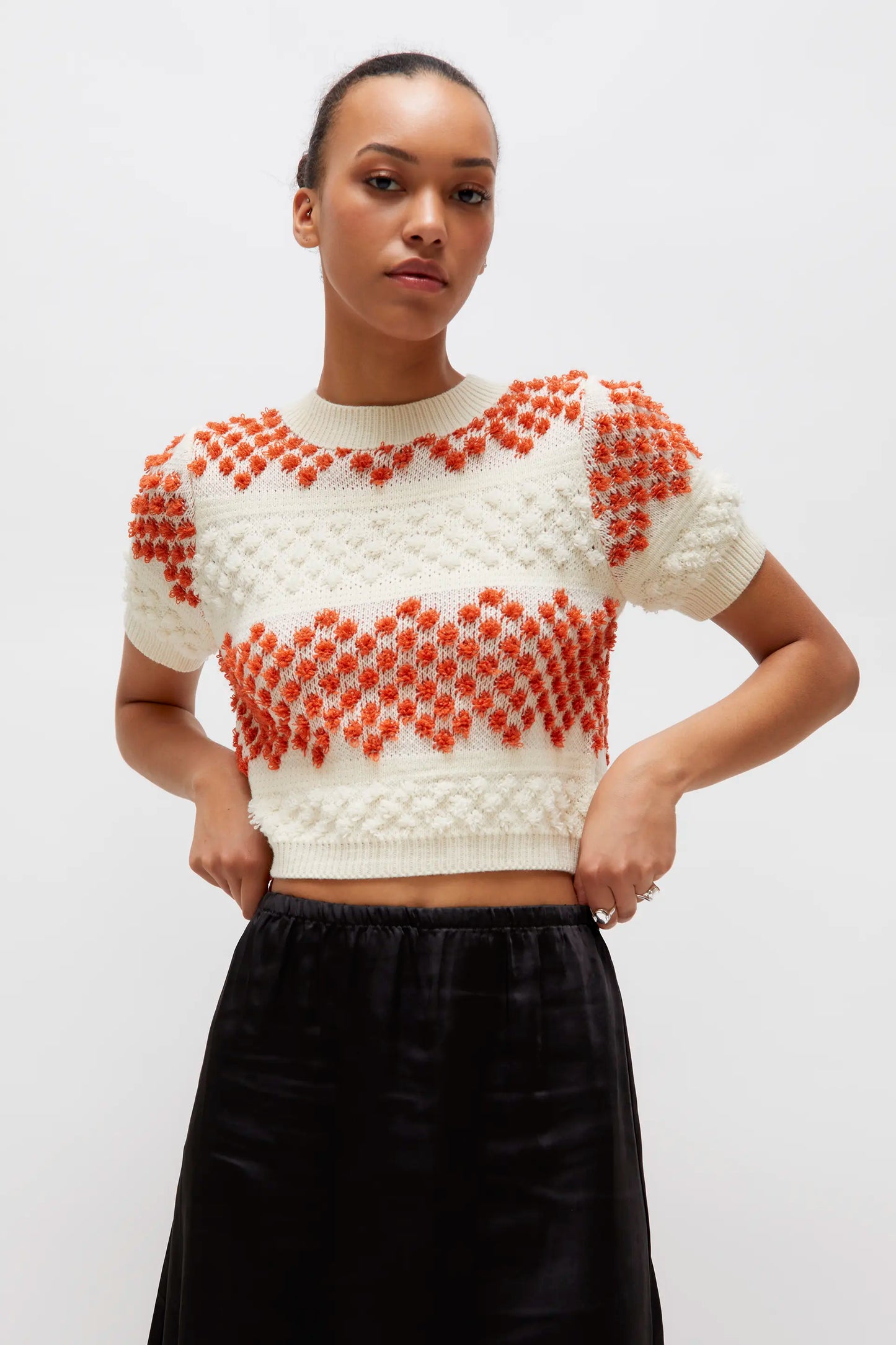 Orange short sleeve knitted sweater