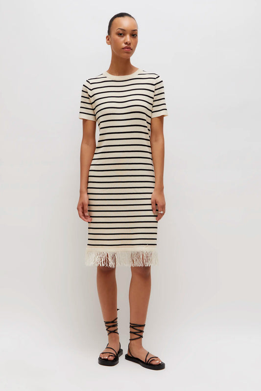 White striped midi dress with fringes