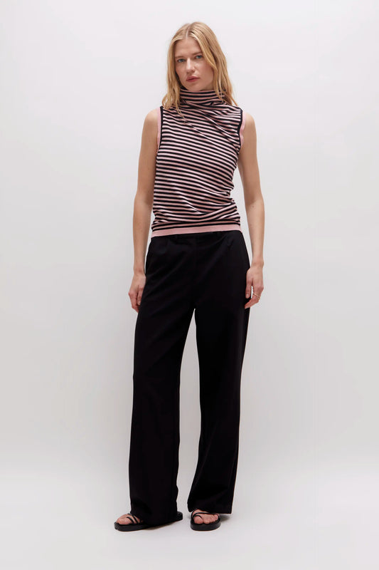 Sleeveless knit top with pink stripes