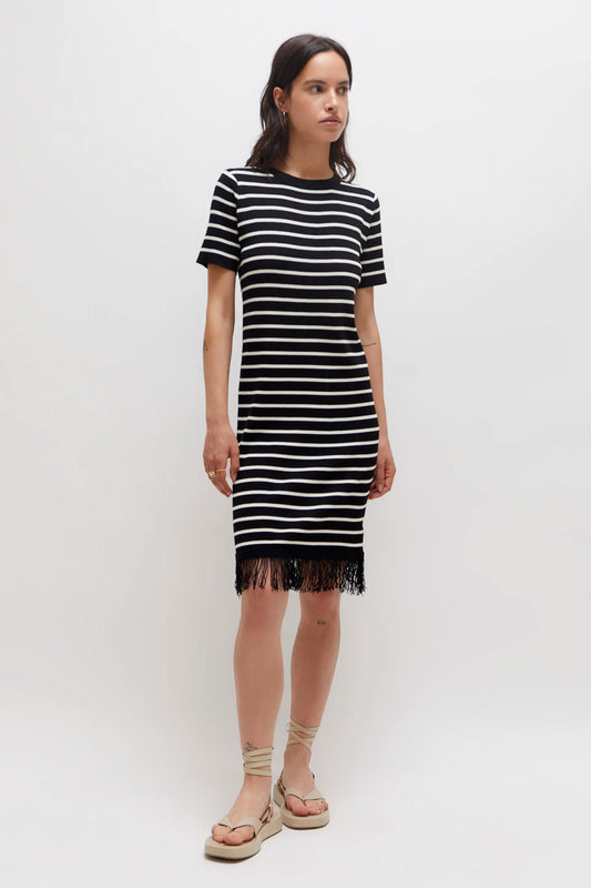 Black striped midi dress with fringes