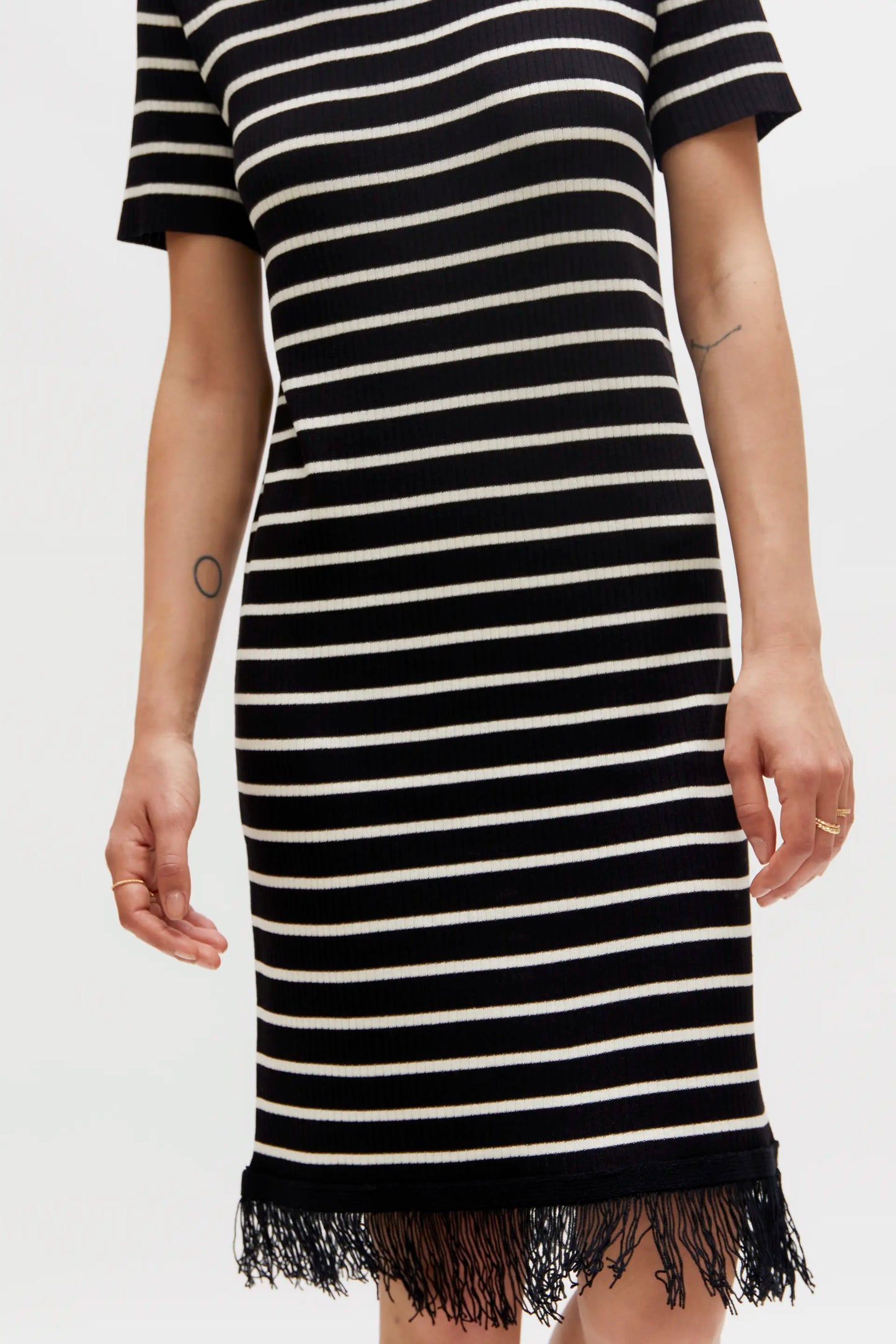 Black striped midi dress with fringes