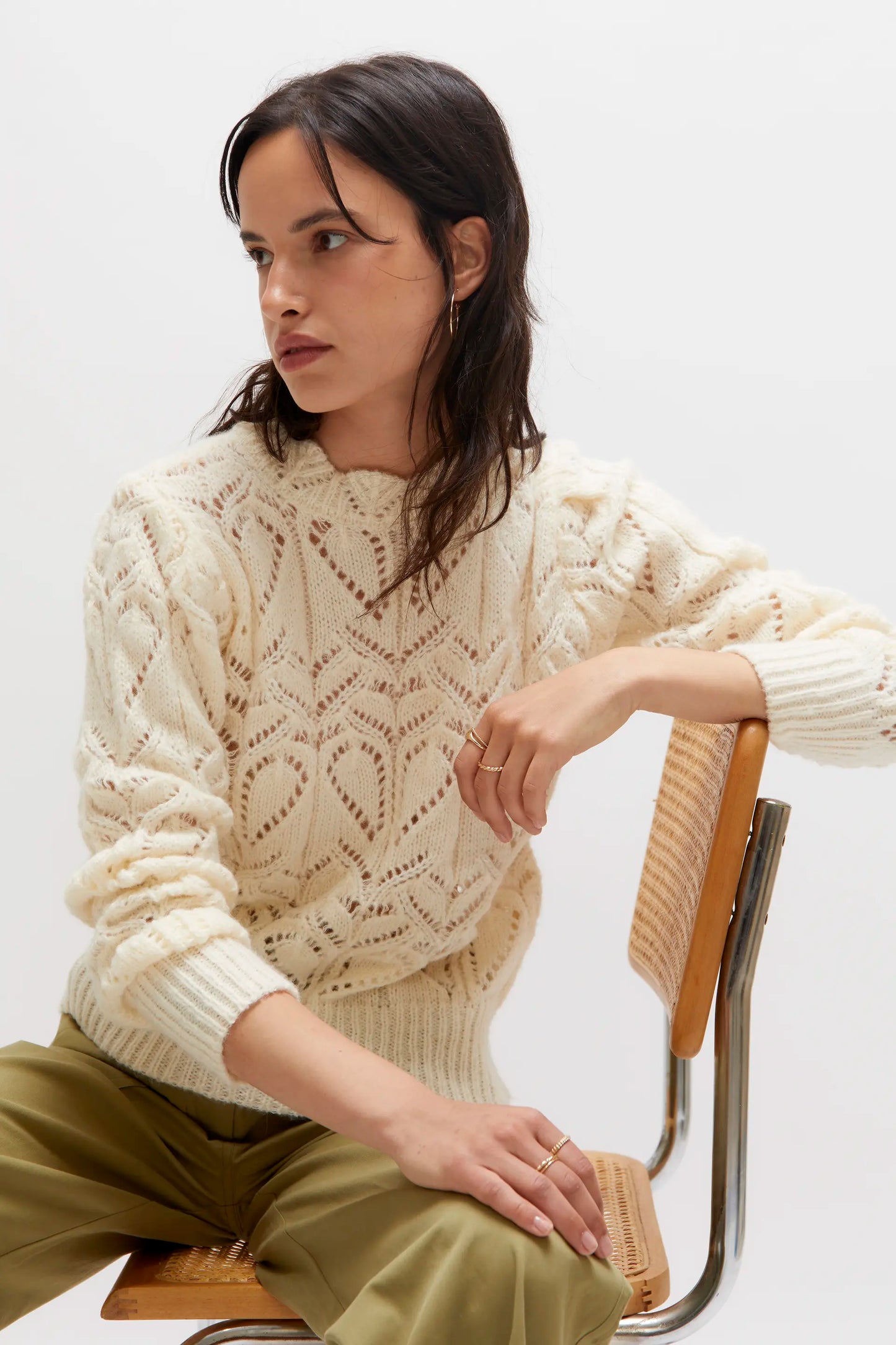 White openwork knit sweater