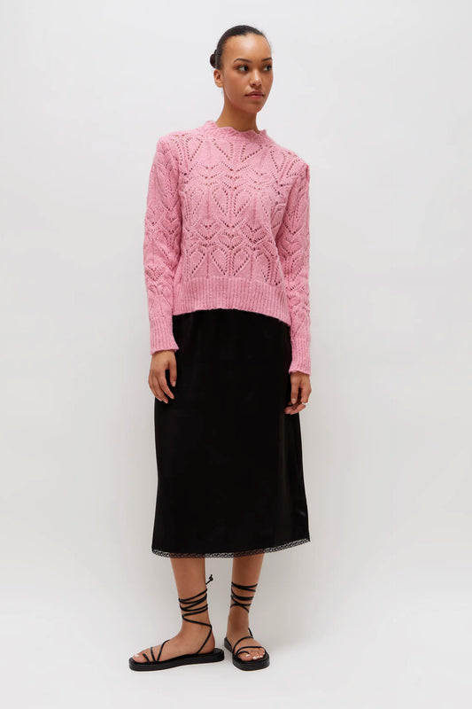 Pink openwork knit sweater