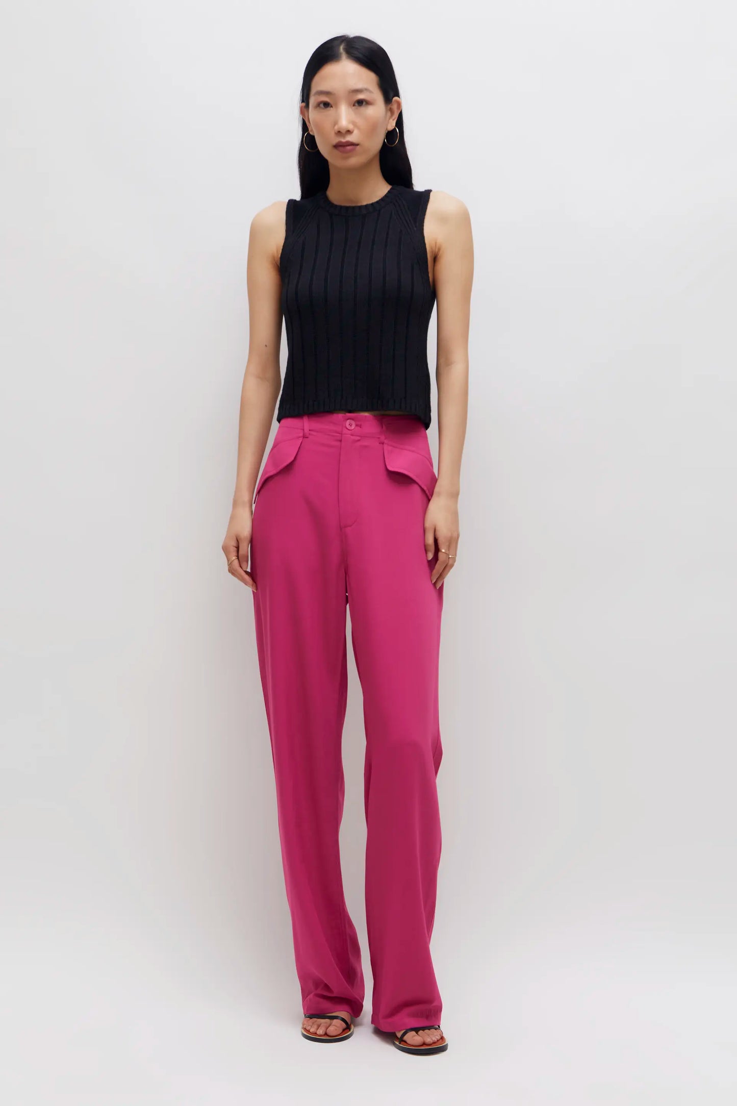 Pantalón recto traje rosa