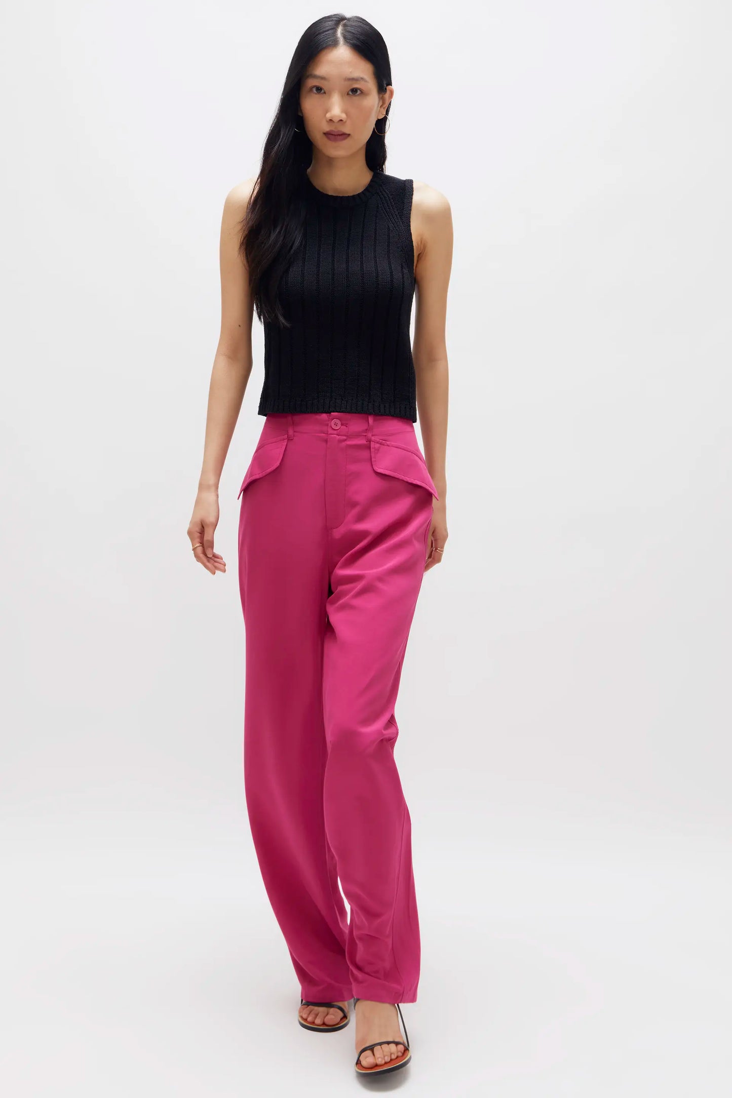 Pantalón recto traje rosa