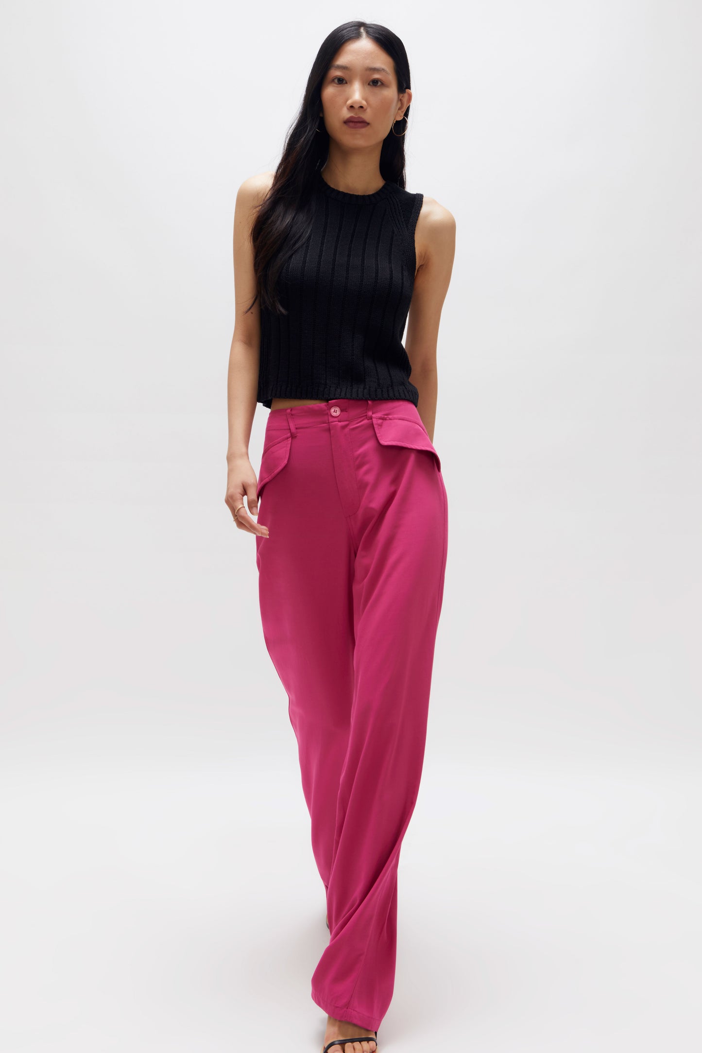 Pantalón recto traje rosa