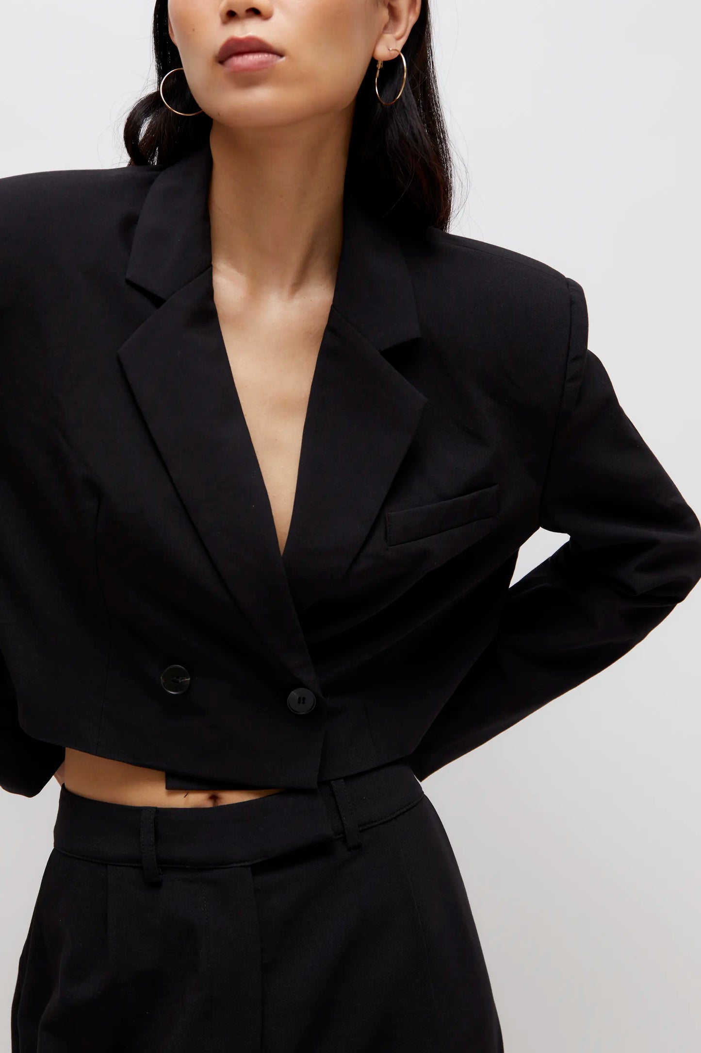 Short black suit blazer