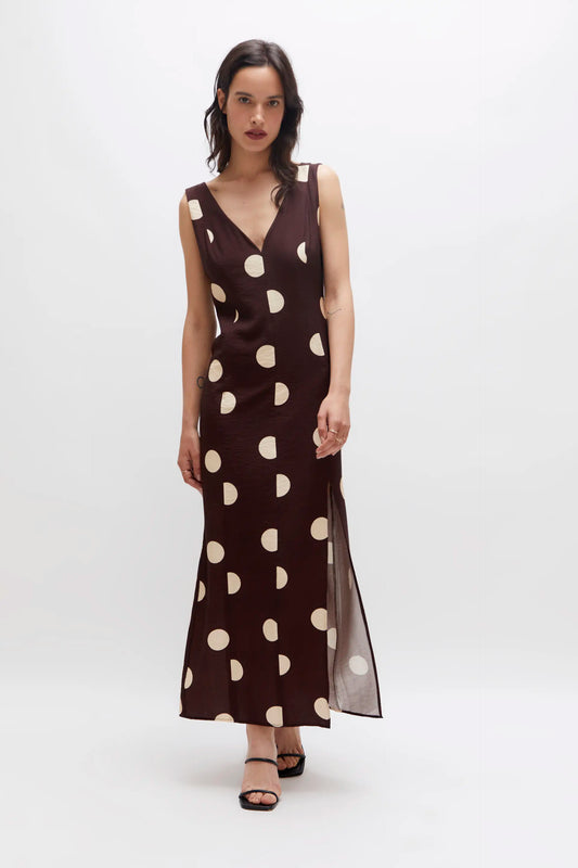 Long brown polka dot dress