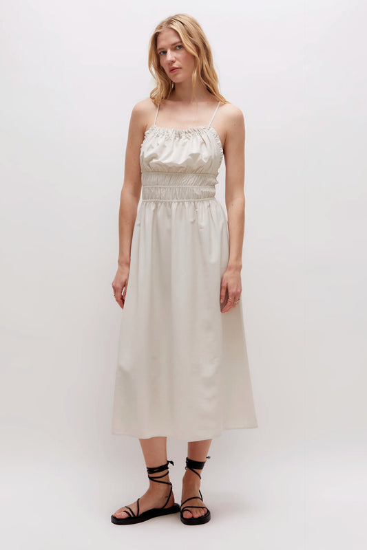 White satin midi dress with straps