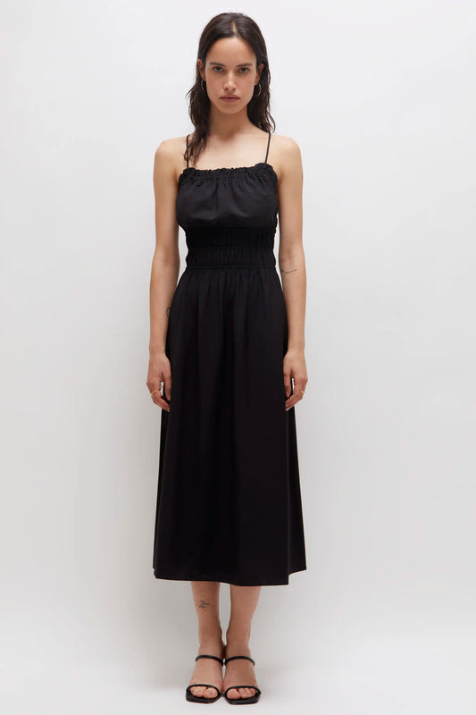 Black satin midi dress with straps