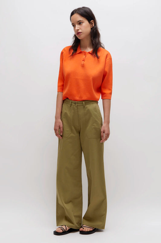 Straight pants with green patch pockets