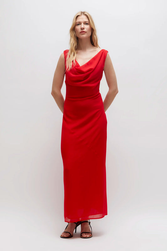 Long red strap dress