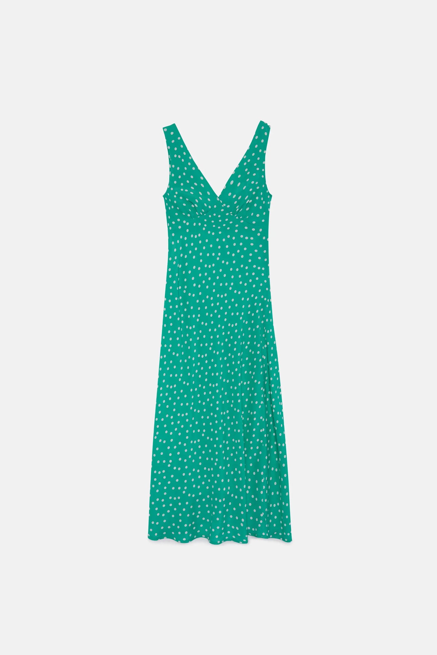 Long green polka dot dress