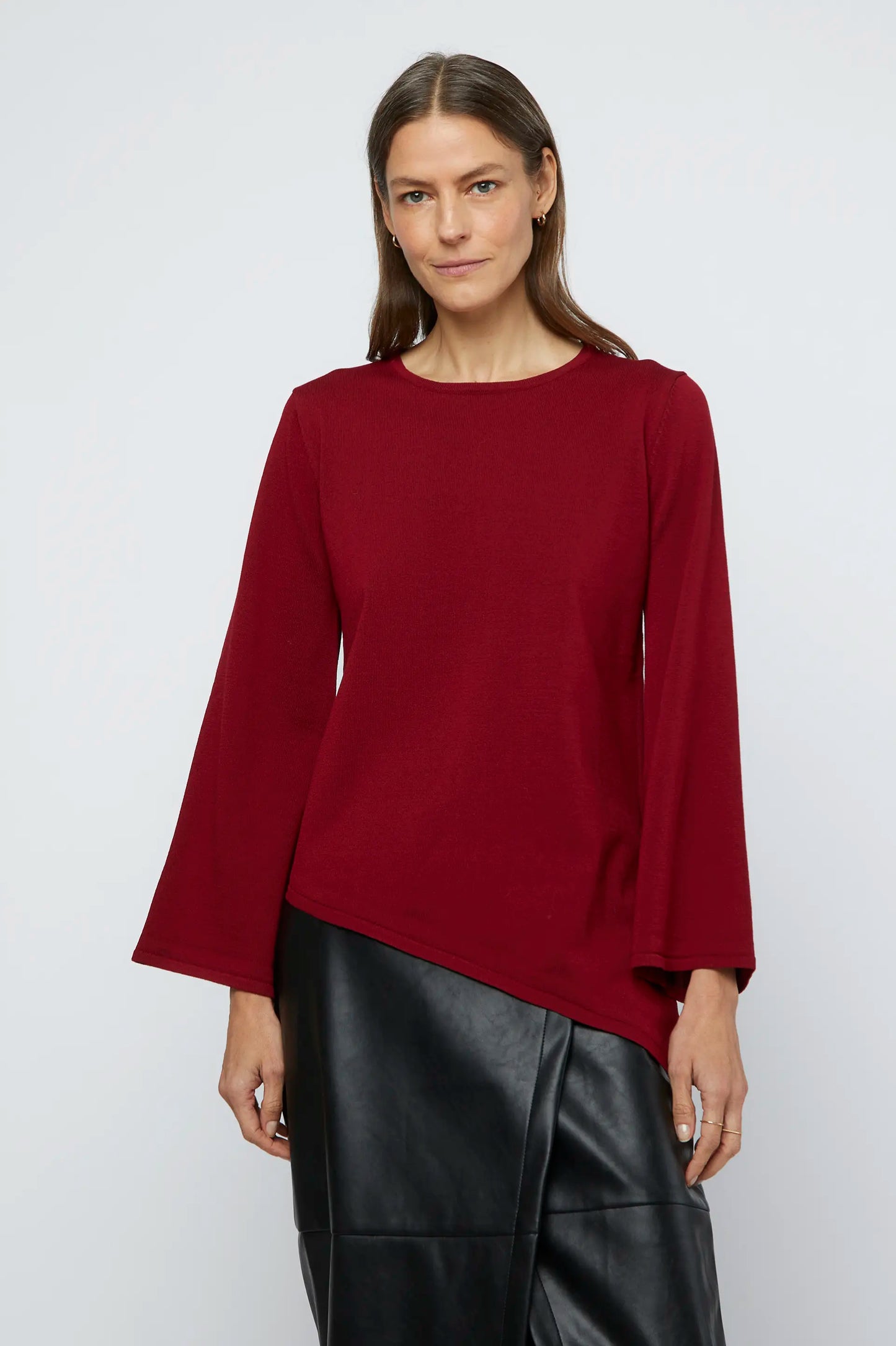 Asymmetric red knit sweater