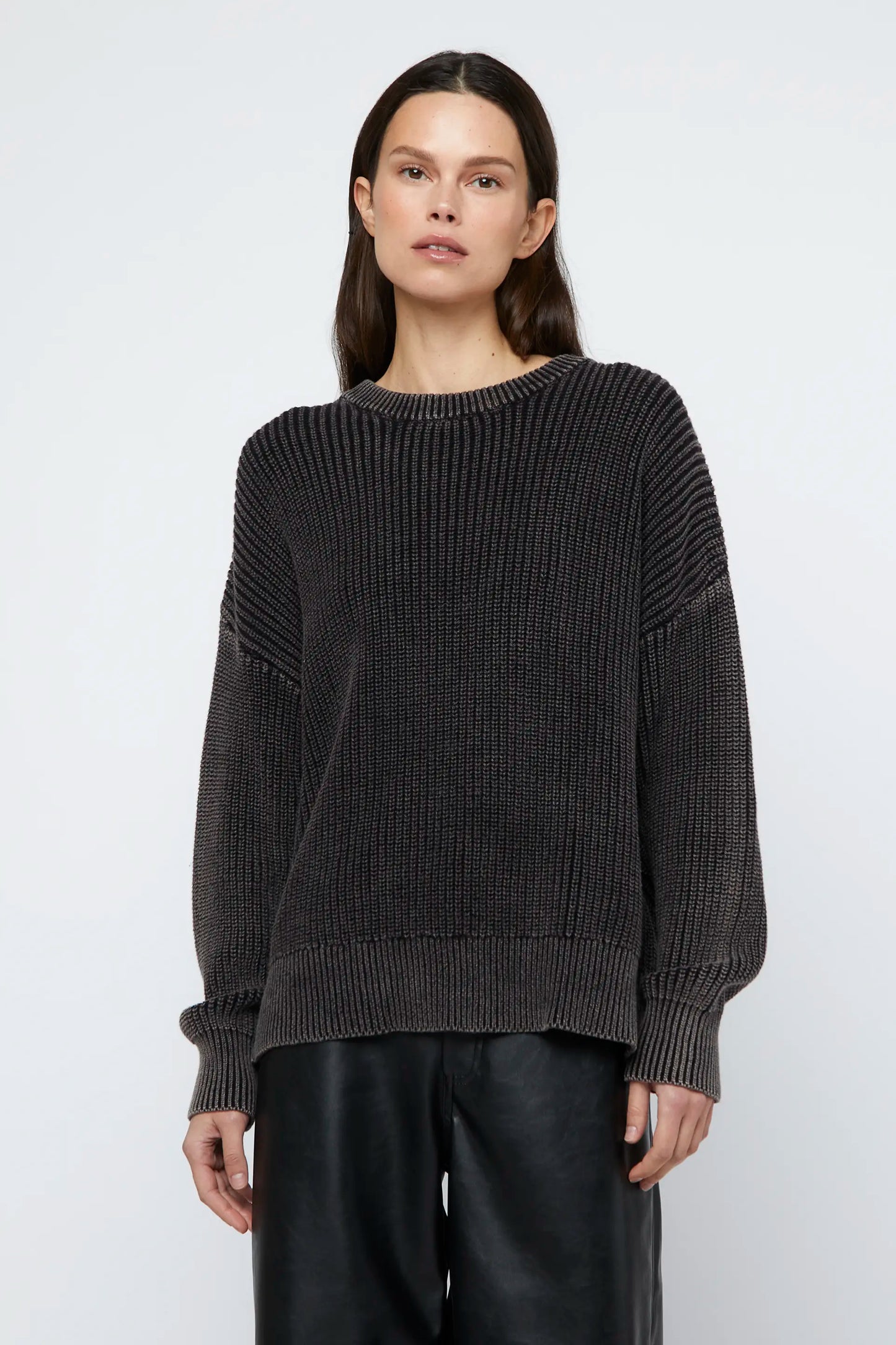 Black herringbone knit sweater