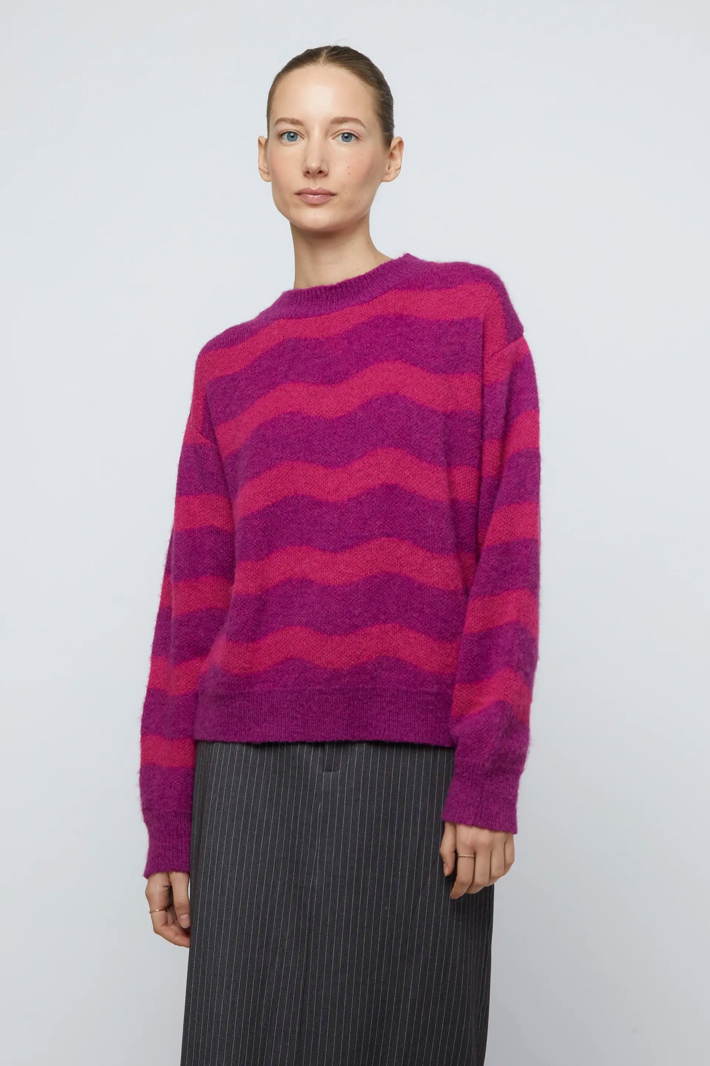 Eggplant and fuchsia striped jersey