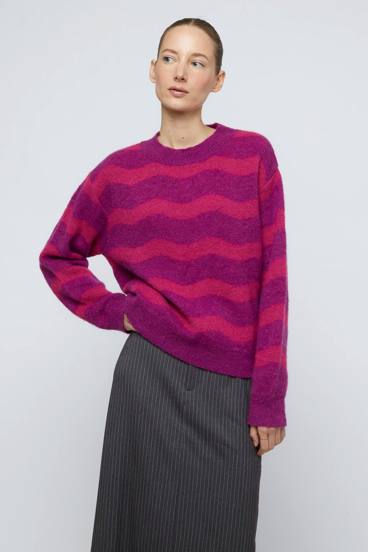 Eggplant and fuchsia striped jersey