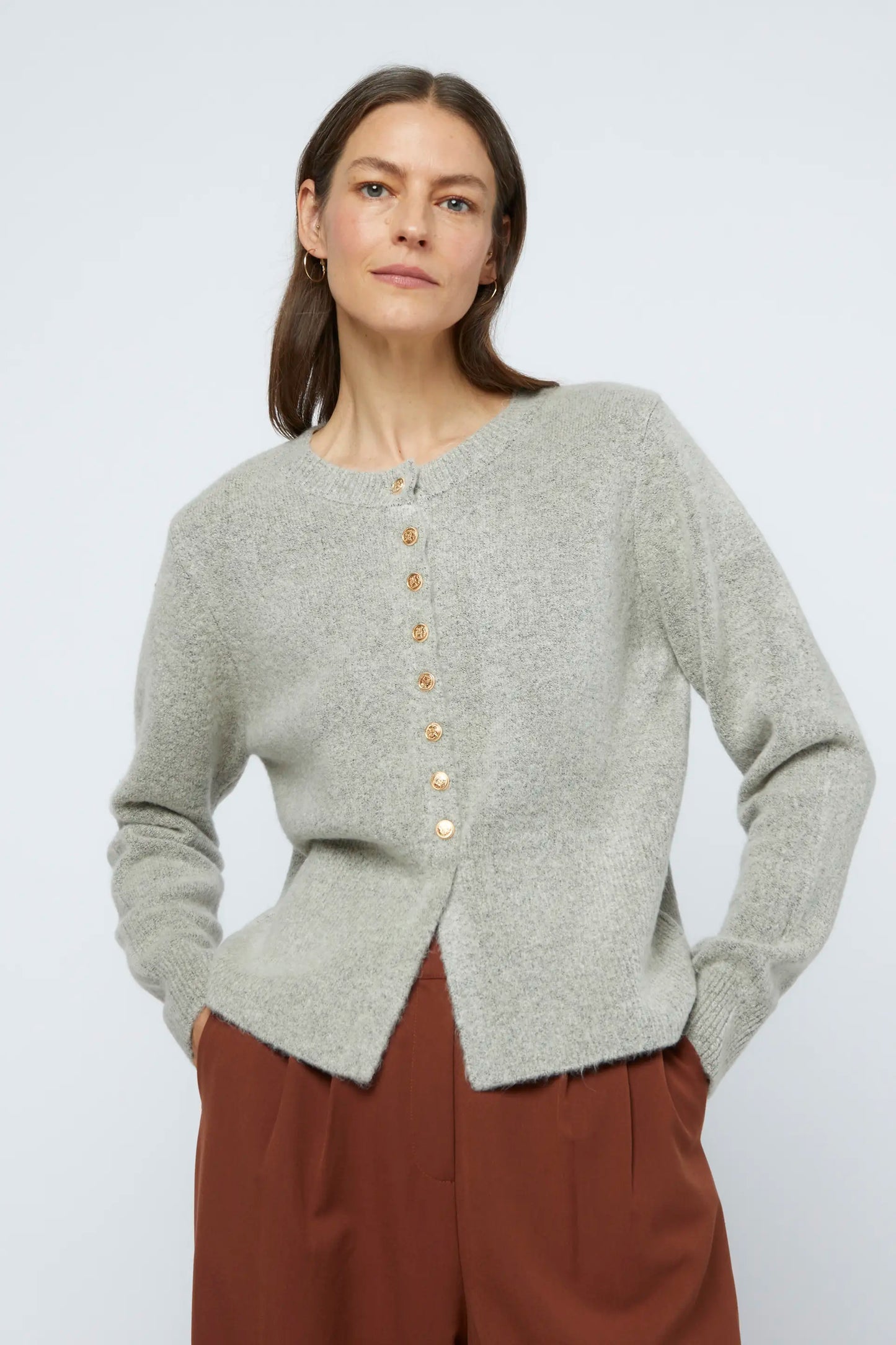 Grey jewel button cardigan