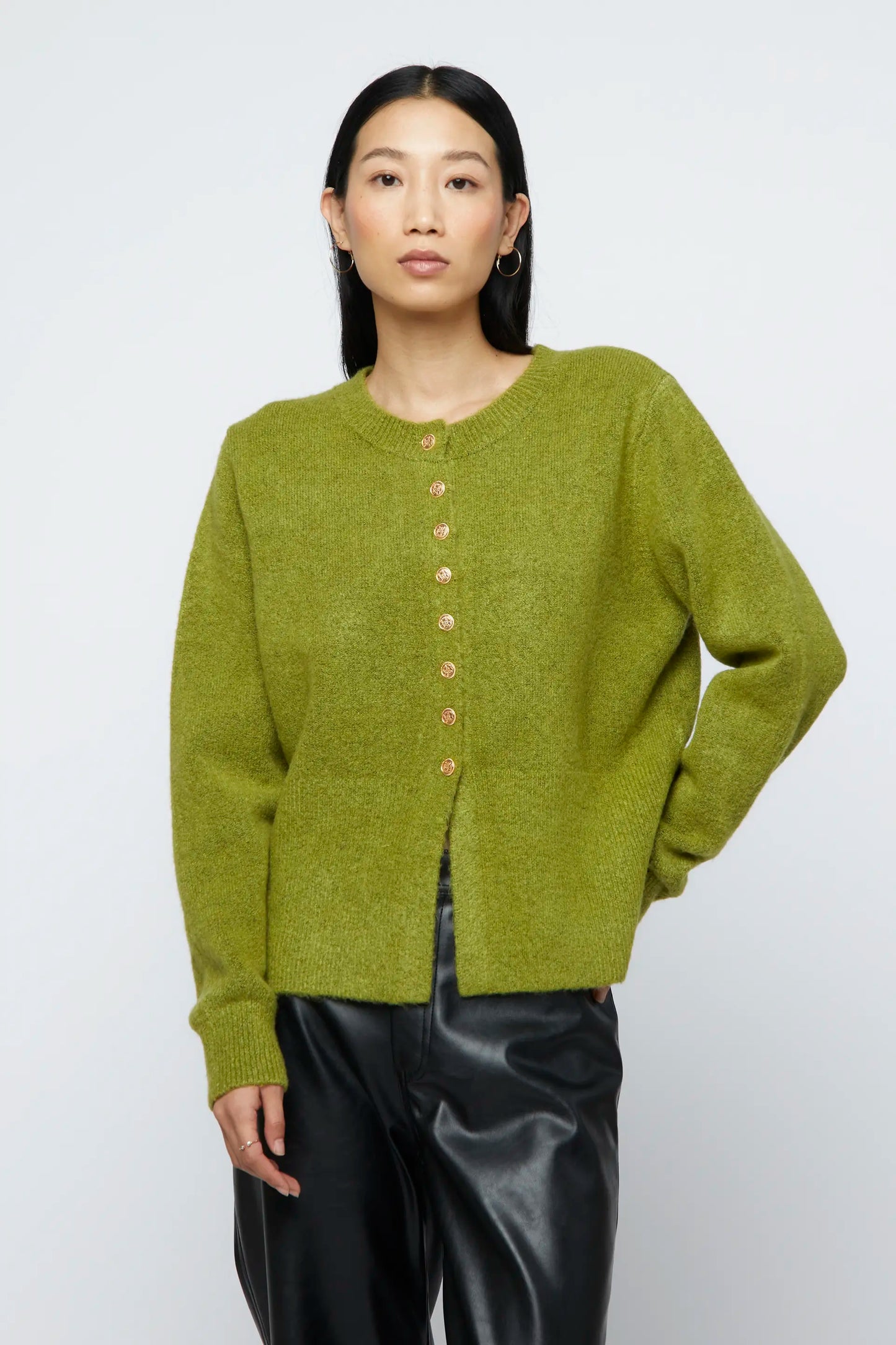 Green jewel button cardigan