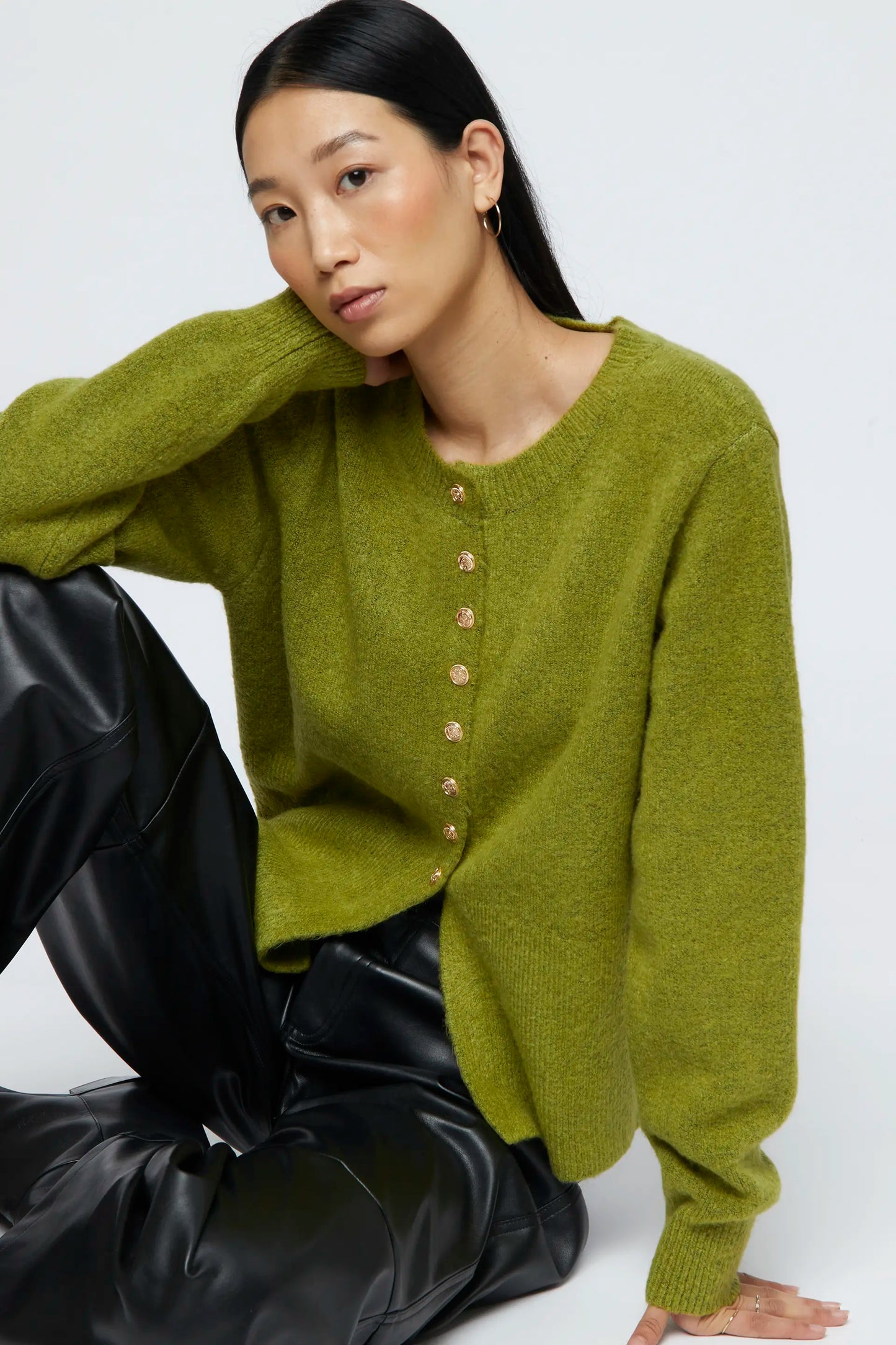 Green jewel button cardigan