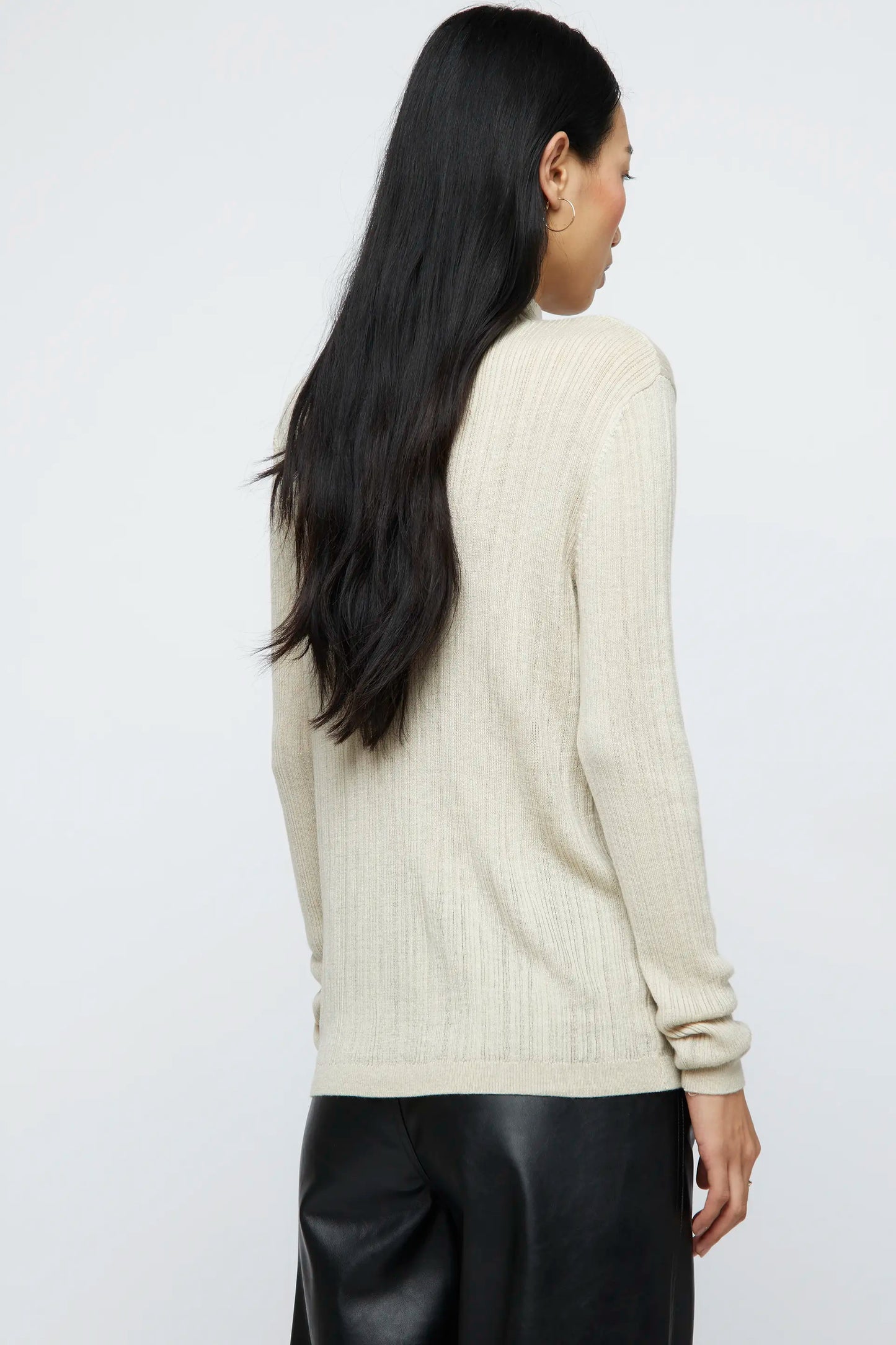 Beige ribbed Perkins neck top