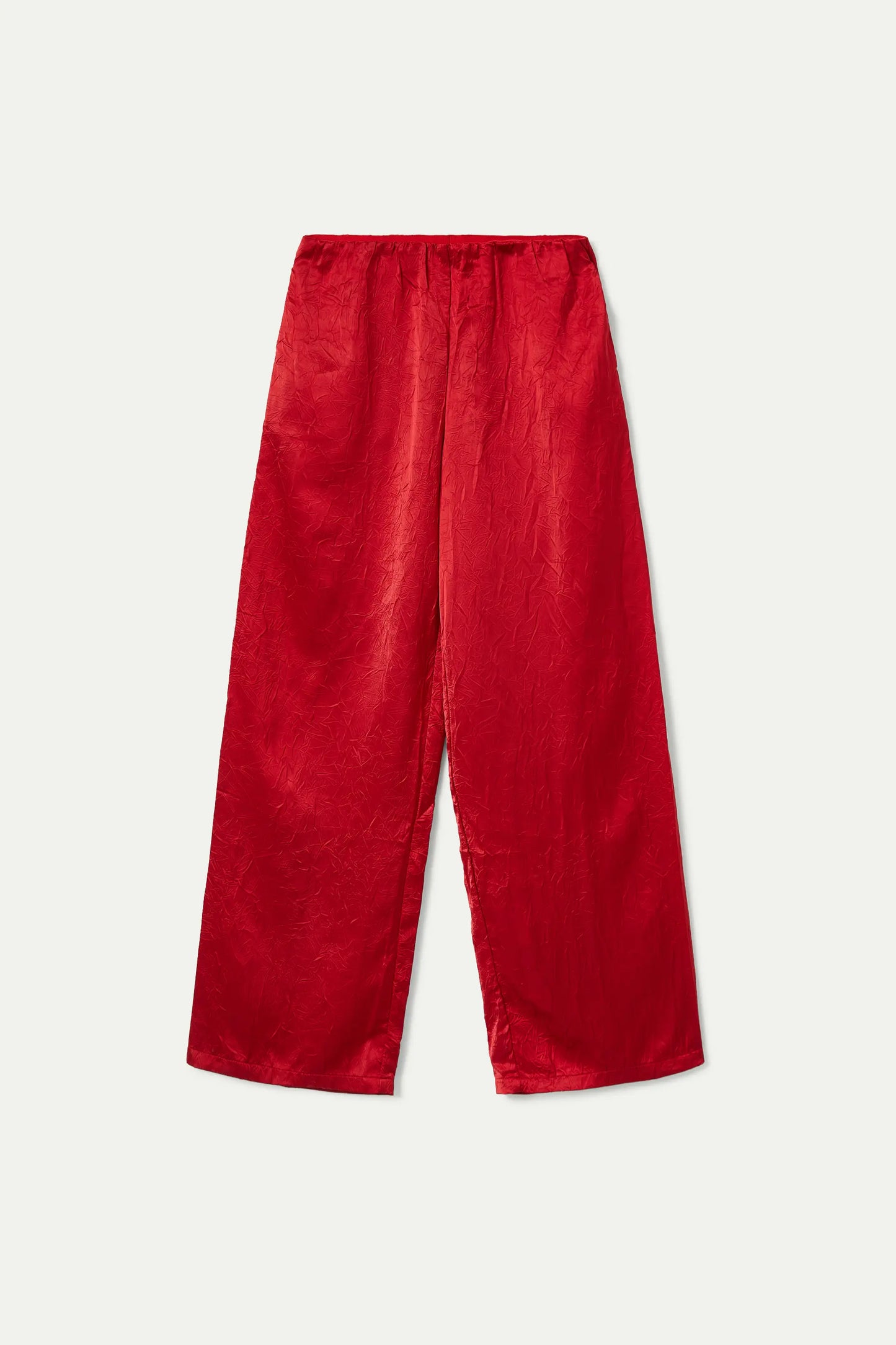 Pantalón fluido satén arrugado rojo