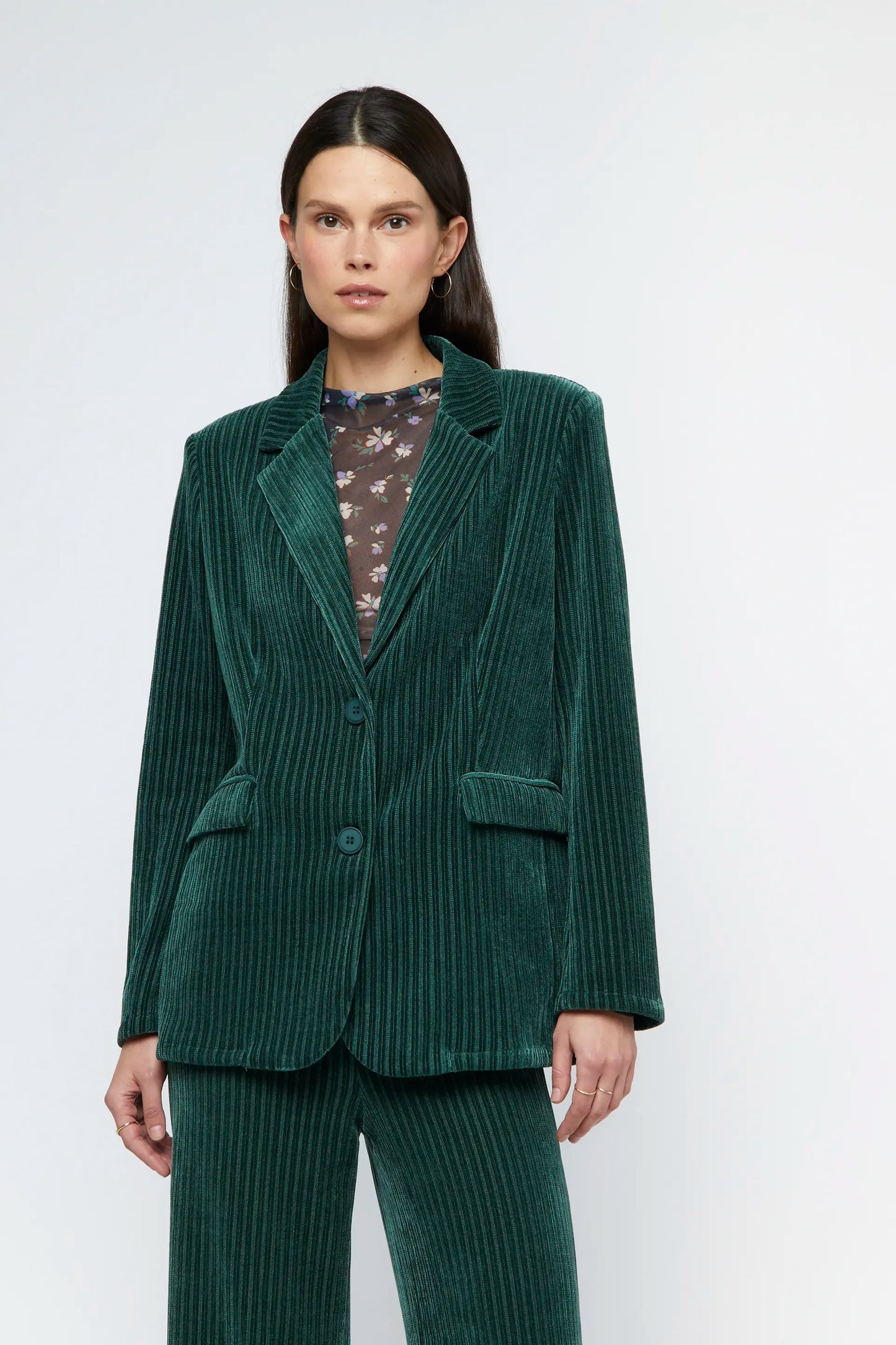 Green velvet corduroy blazer