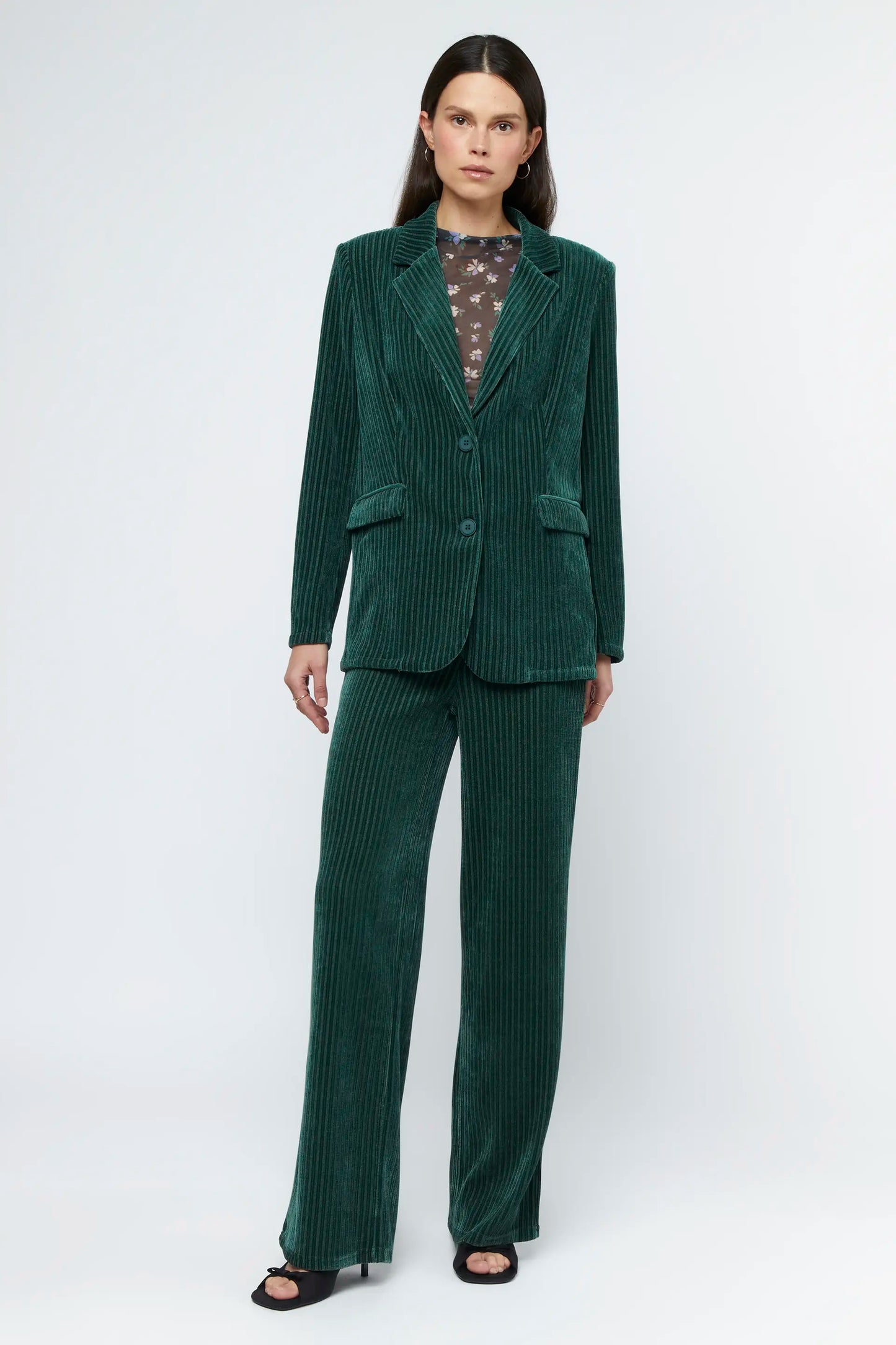 Green velvet corduroy blazer