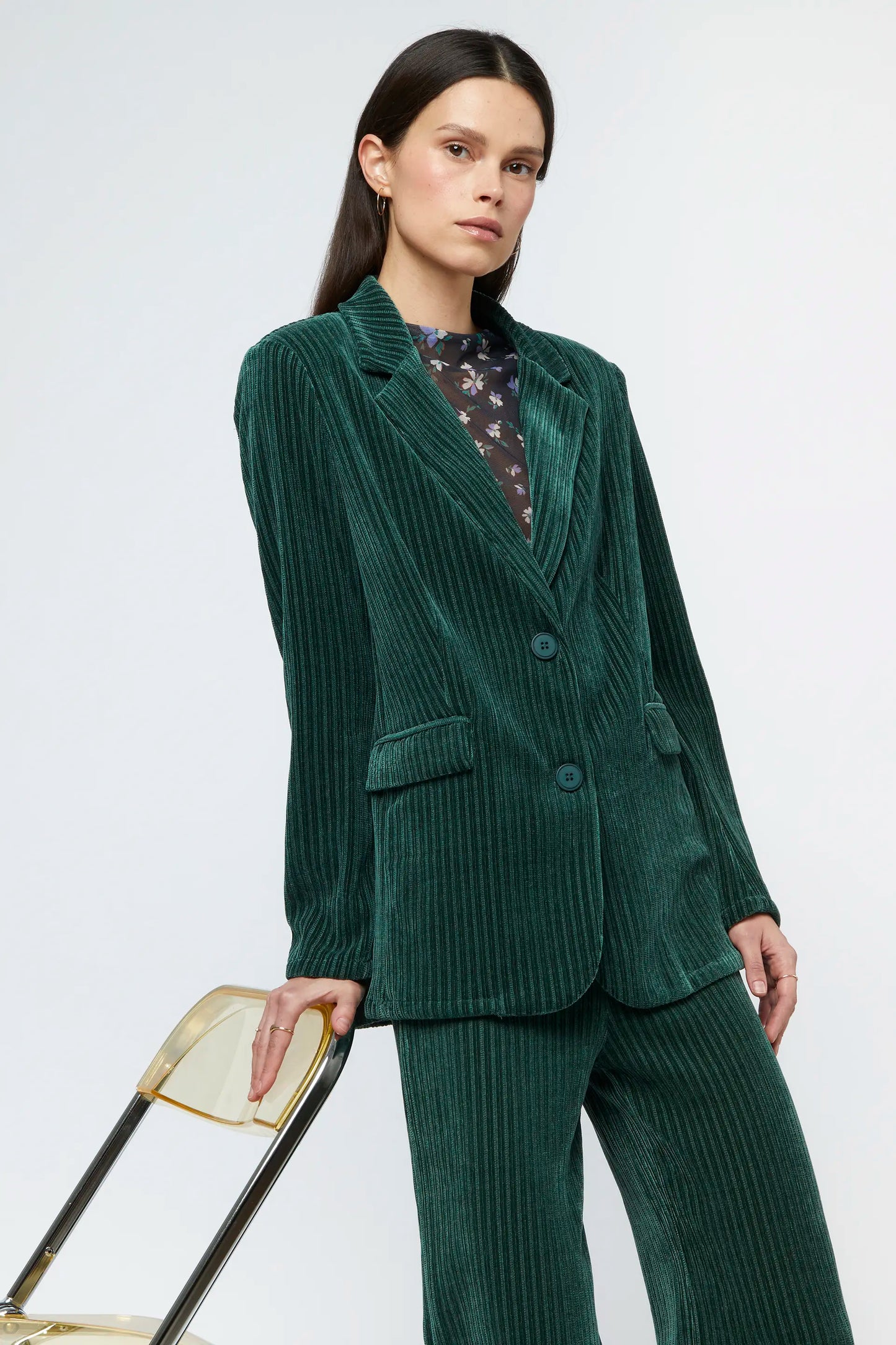 Green velvet corduroy blazer