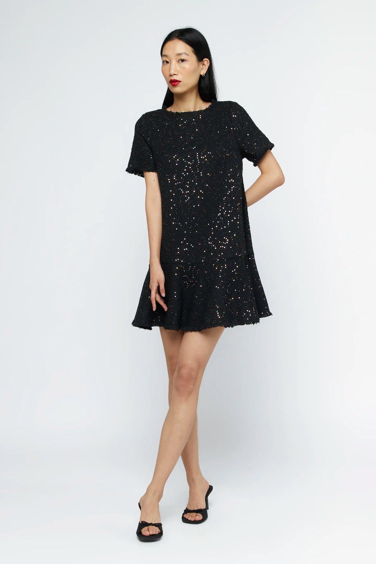 Black sequin tweed short dress