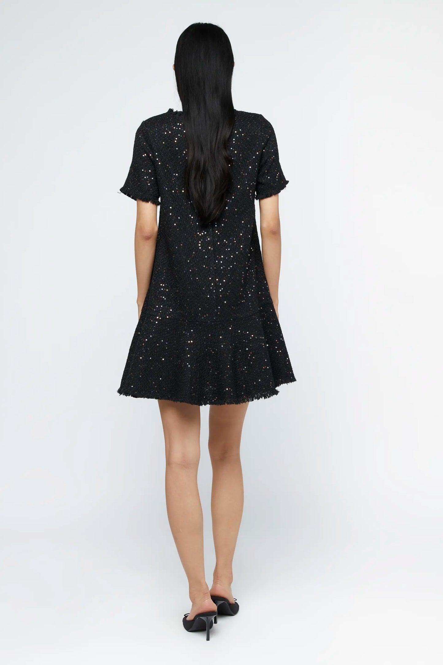 Black sequin tweed short dress