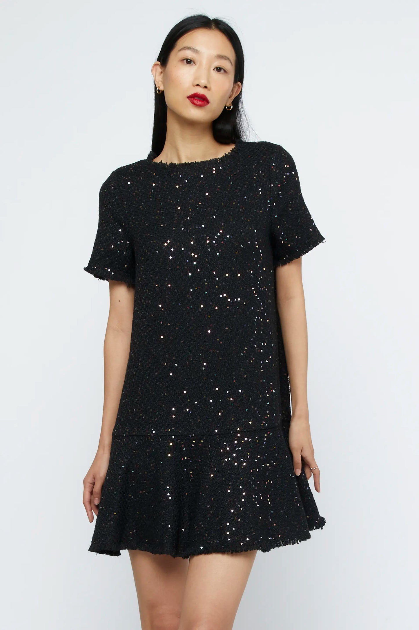 Black sequin tweed short dress