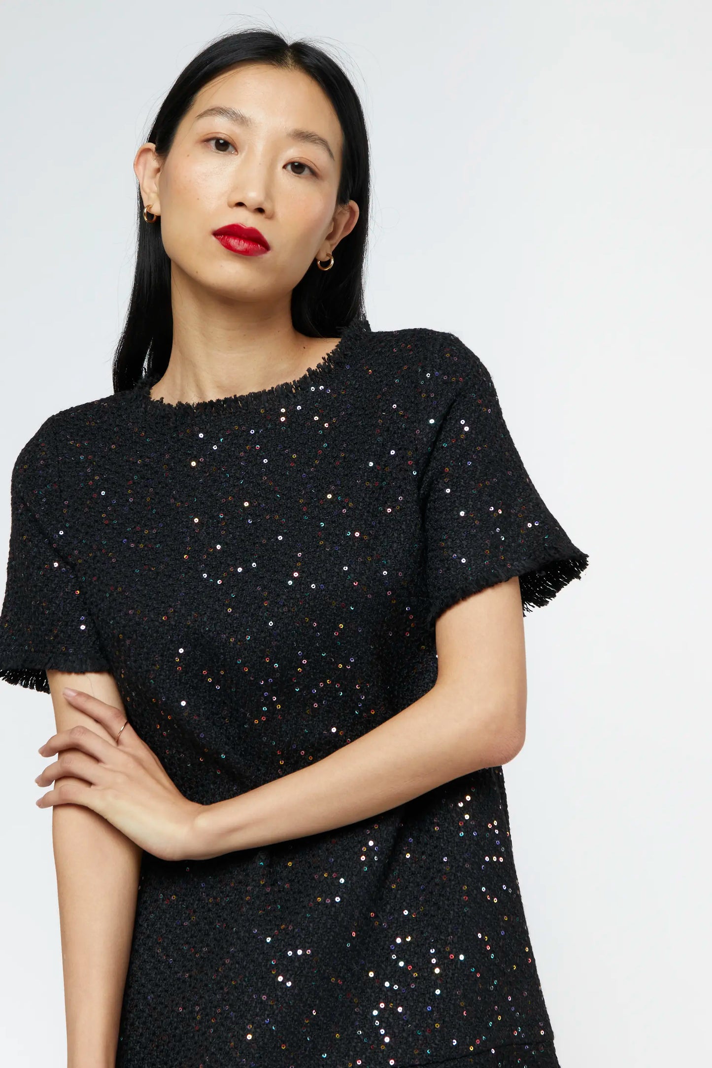 Black sequin tweed short dress