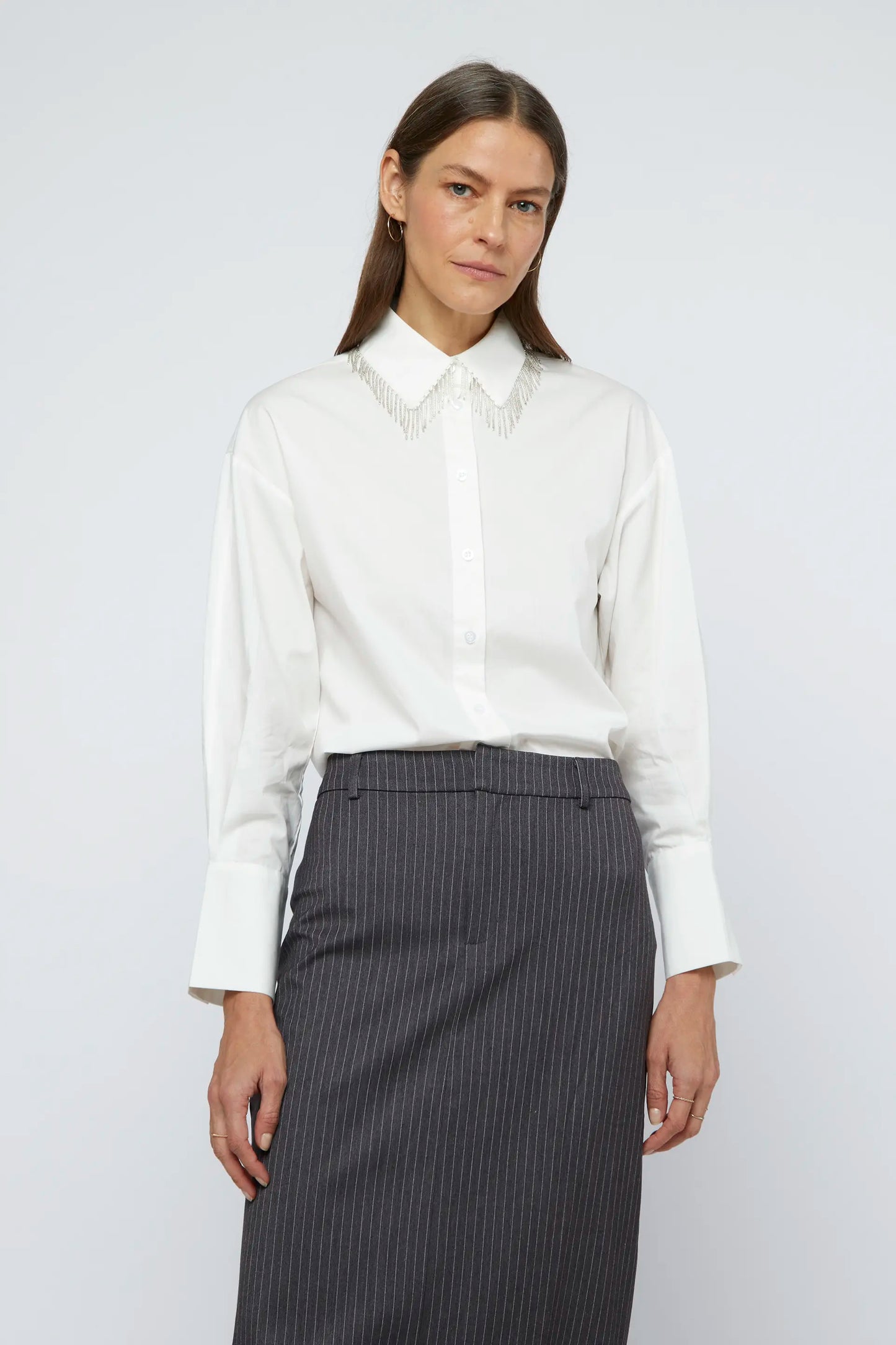 White beaded poplin shirt