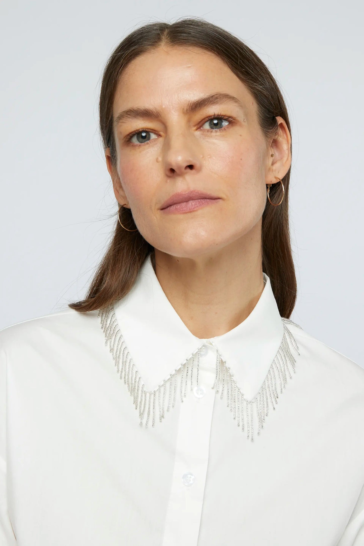 White beaded poplin shirt