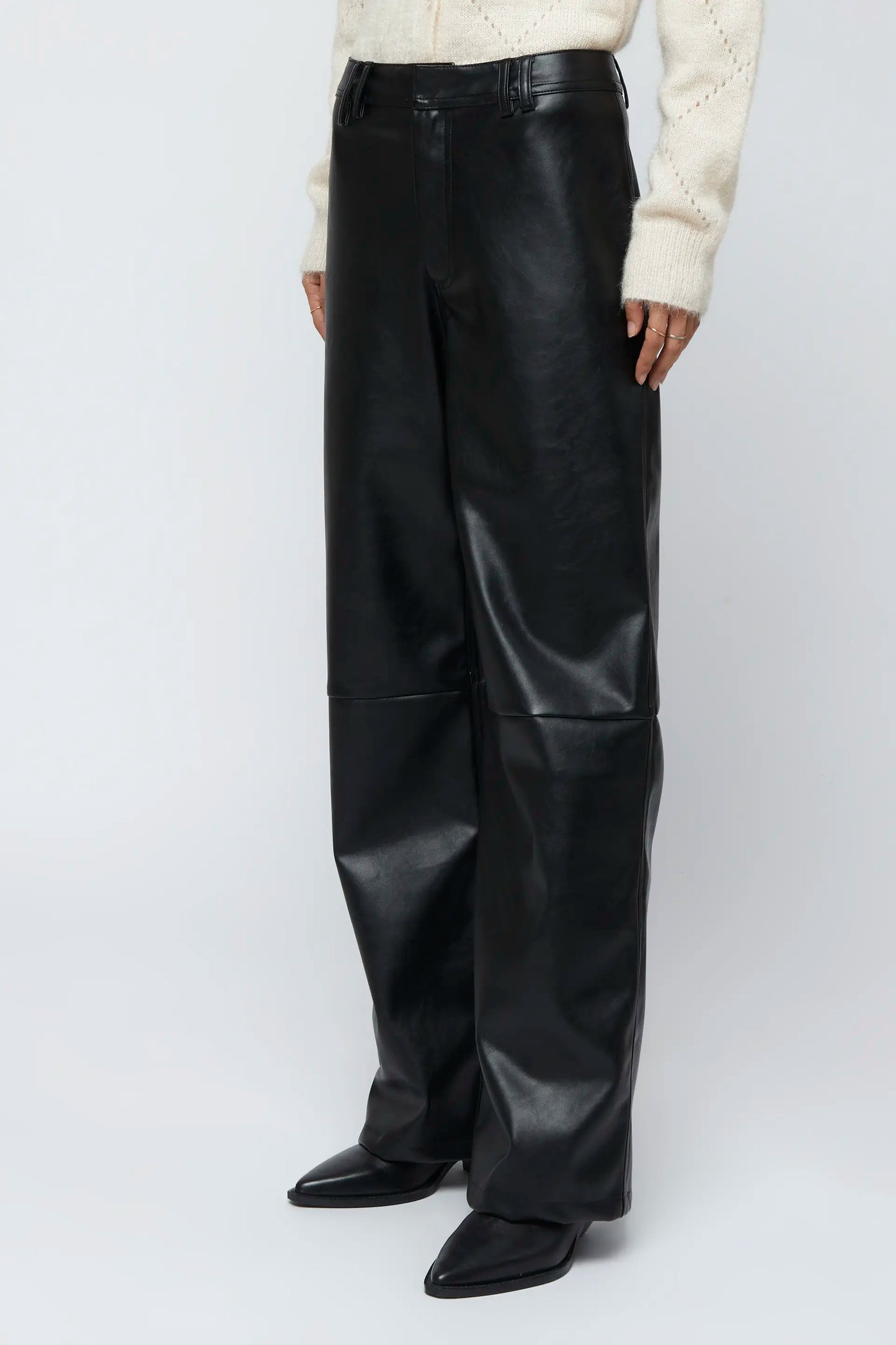 Black faux leather straight pants